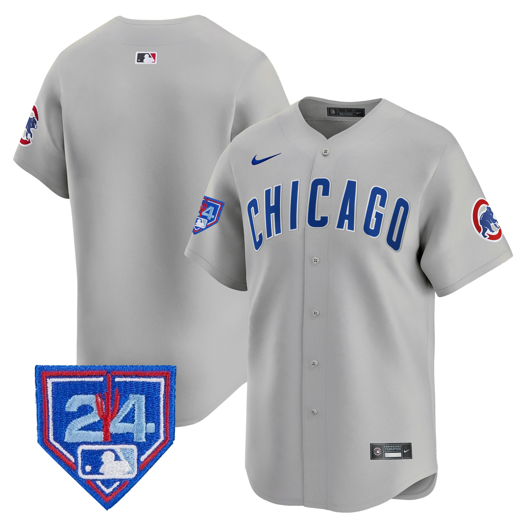 Team Men's Chicago Cubs 2024 Spring Training Patch Vapor Premier Limited Gray Road Jersey - All Stitched