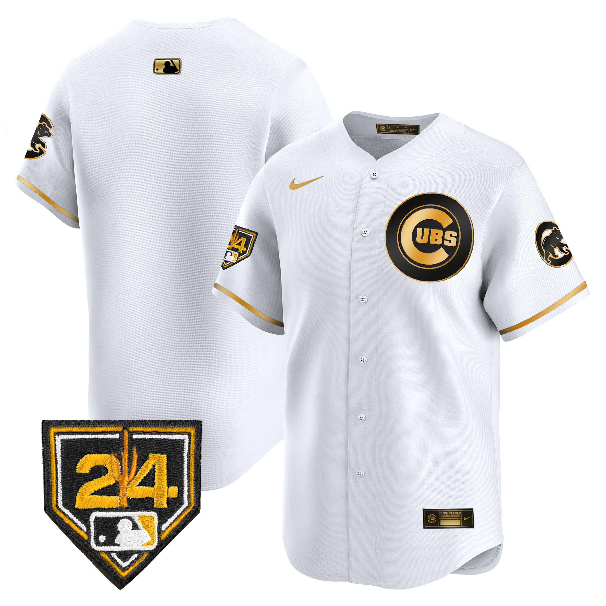 Team Men's Chicago Cubs 2024 Spring Training Patch Vapor Premier Limited V2 White Gold Jersey - All Stitched