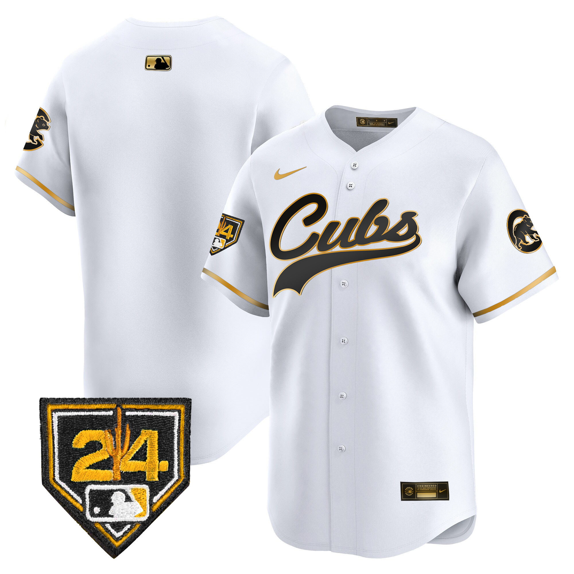 Team Men's Chicago Cubs 2024 Spring Training Patch Vapor Premier Limited White Gold Jersey - All Stitched