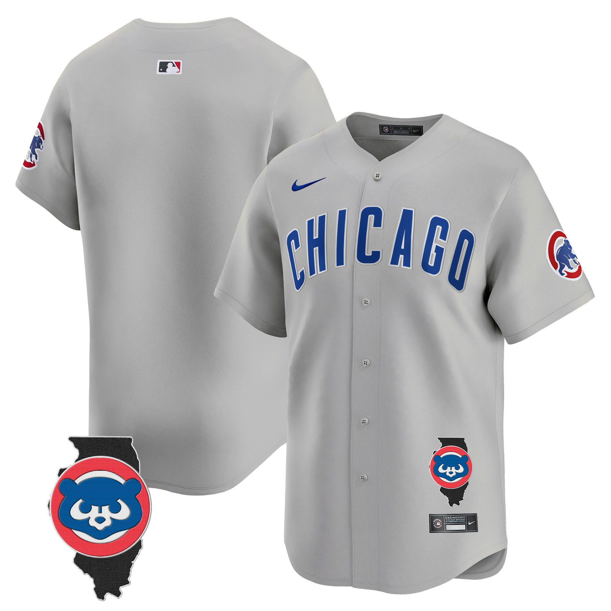 Team Men's Chicago Cubs Illinois Patch Vapor Premier Limited V2 Gray Road Jersey - All Stitched