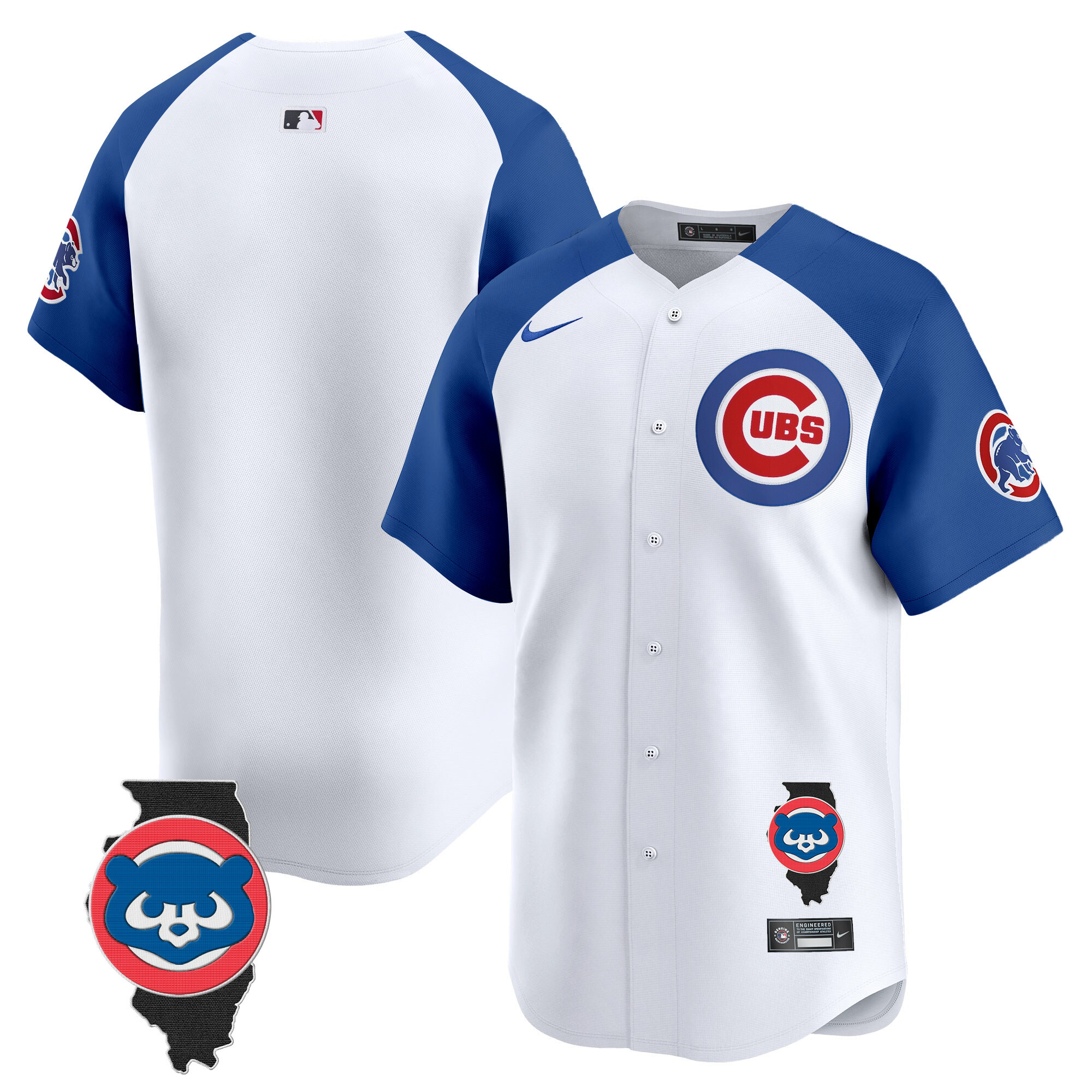 Team Men's Chicago Cubs Illinois Patch Vapor Premier Limited V2 White Alternate Jersey - All Stitched