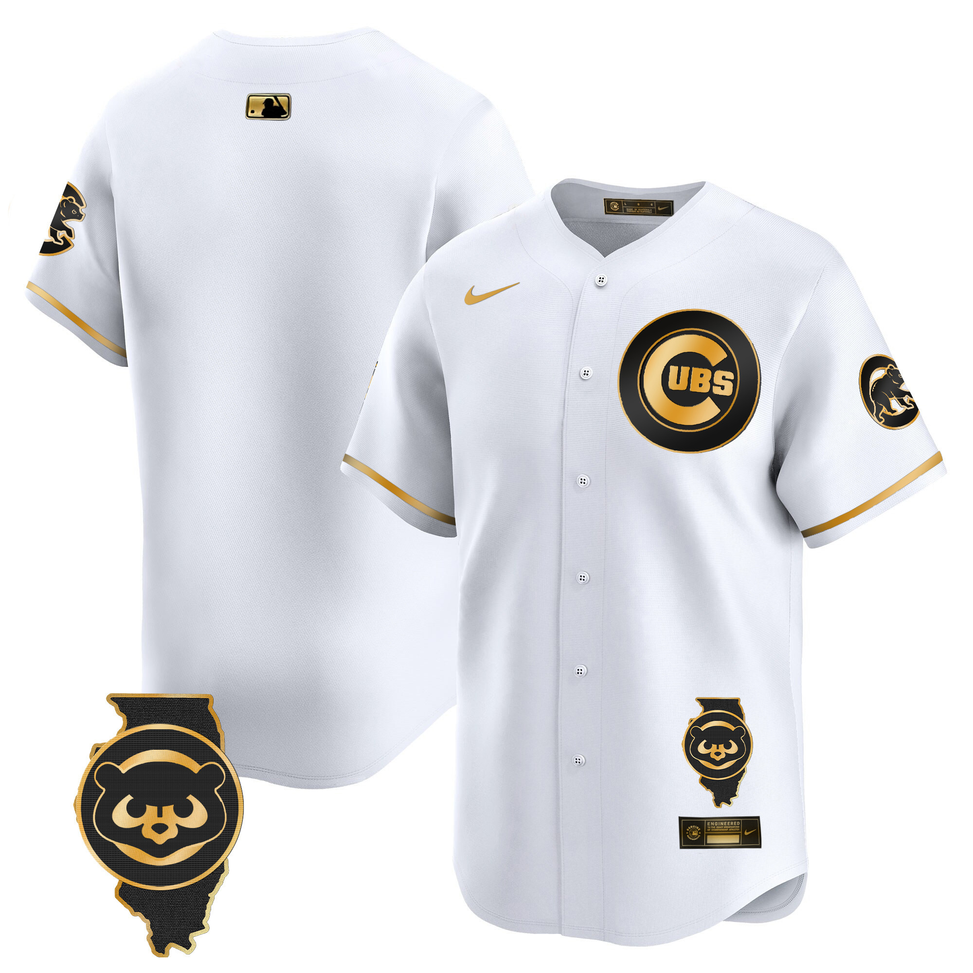 Team Men's Chicago Cubs Illinois Patch Vapor Premier Limited V2 White Gold Jersey - All Stitched