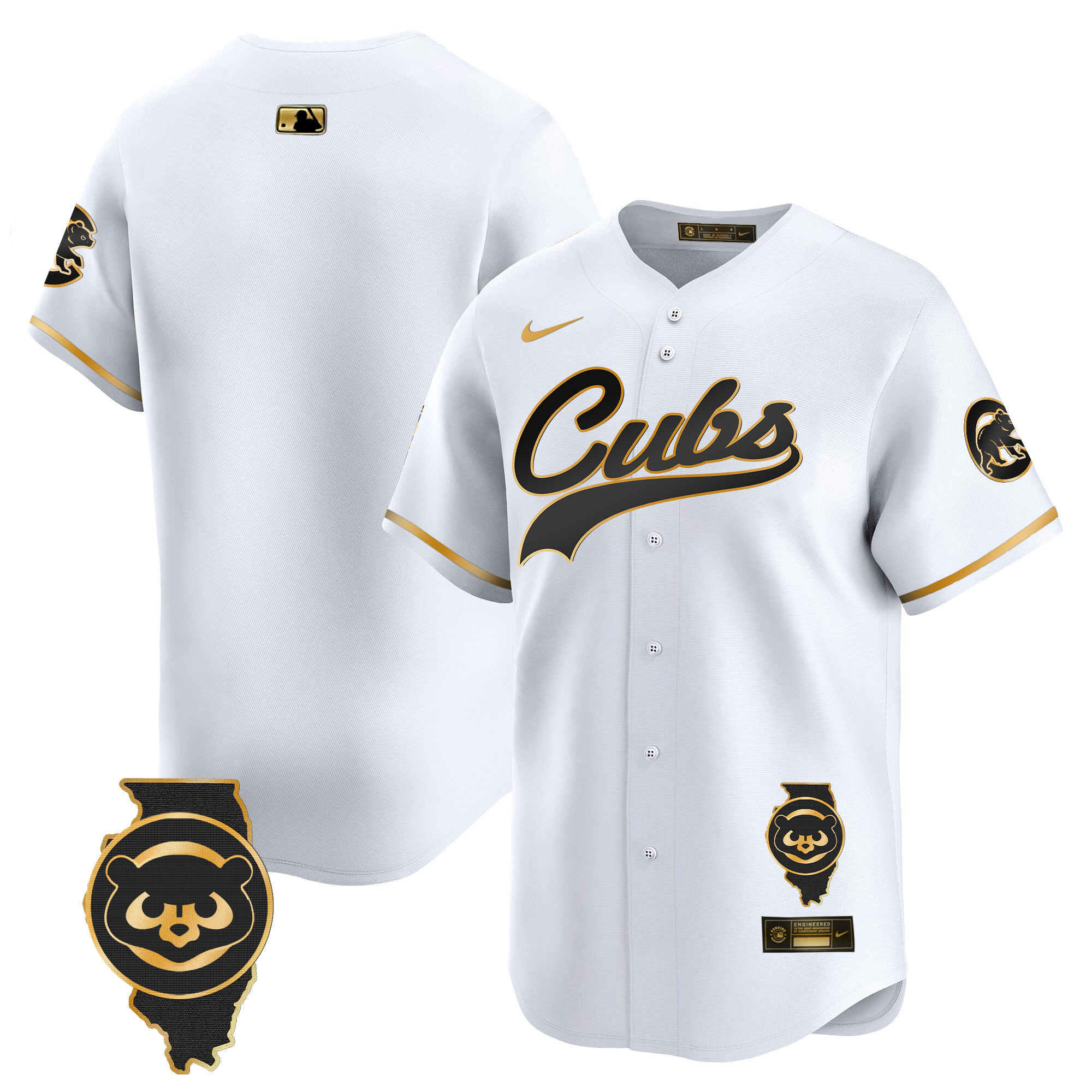 Team Men's Chicago Cubs Illinois Patch Vapor Premier Limited White Gold Jersey - All Stitched