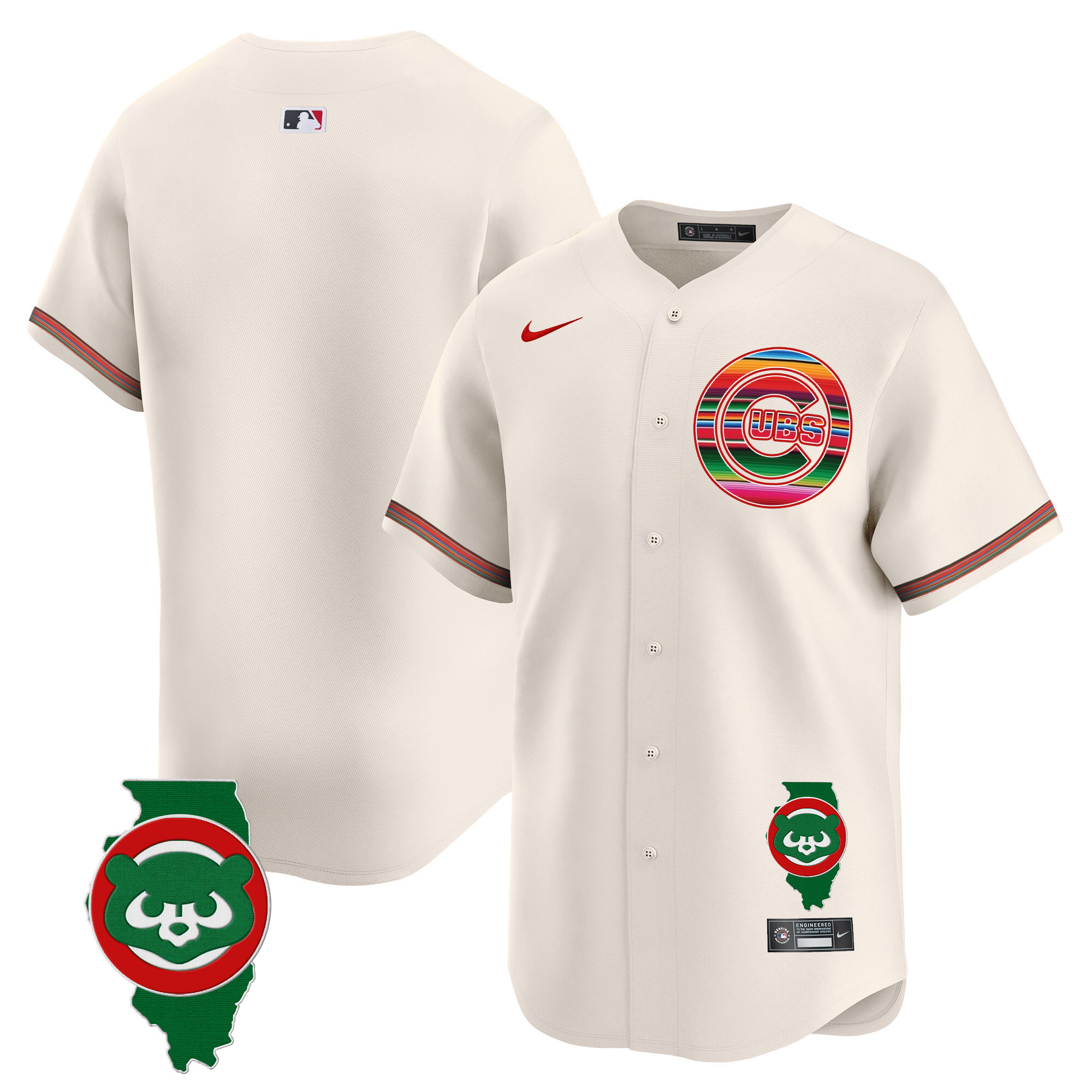 Team Men's Chicago Cubs Mexico Illinois Patch Vapor Premier Limited Cream Jersey - All Stitched