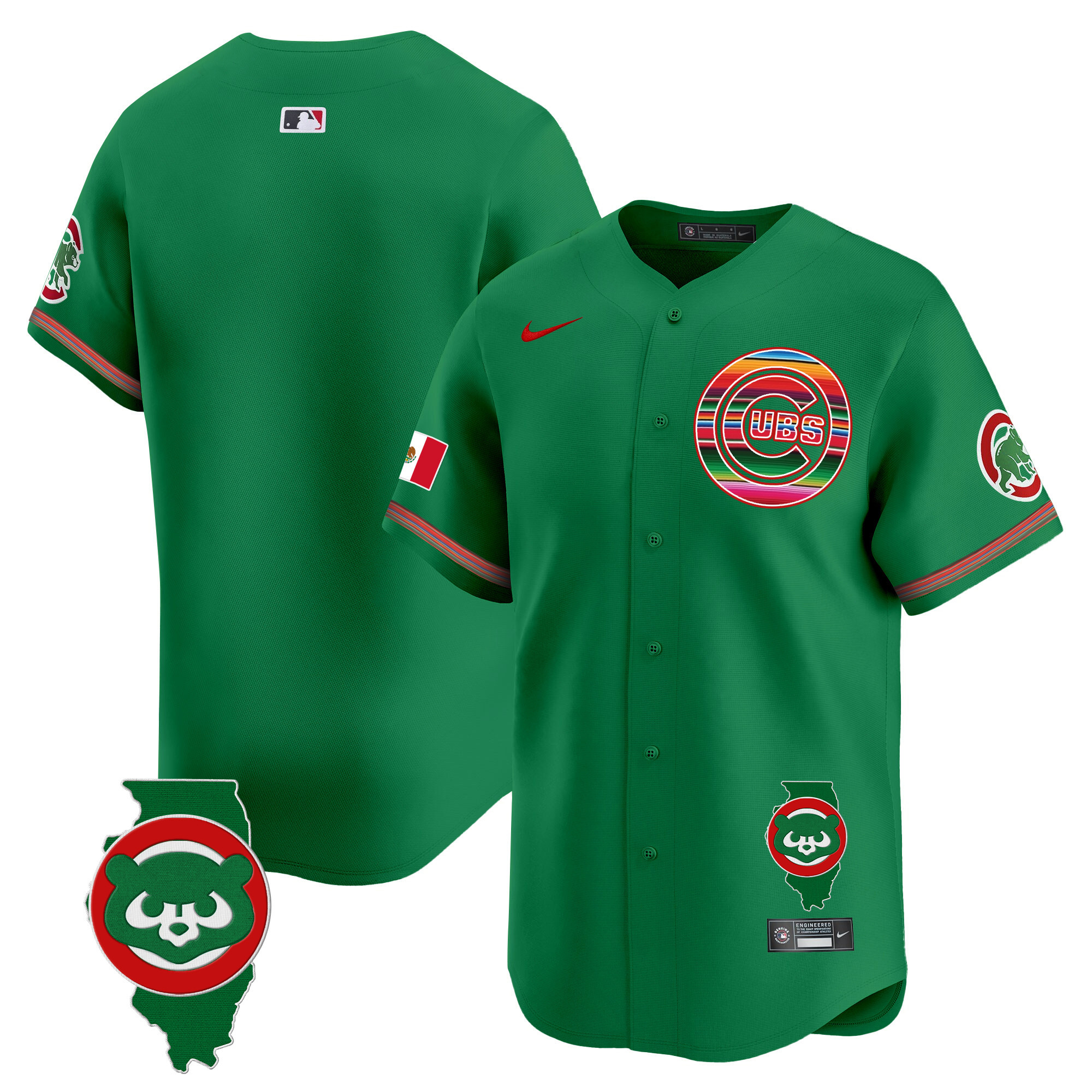 Team Men's Chicago Cubs Mexico Illinois Patch Vapor Premier Limited Green Jersey - All Stitched