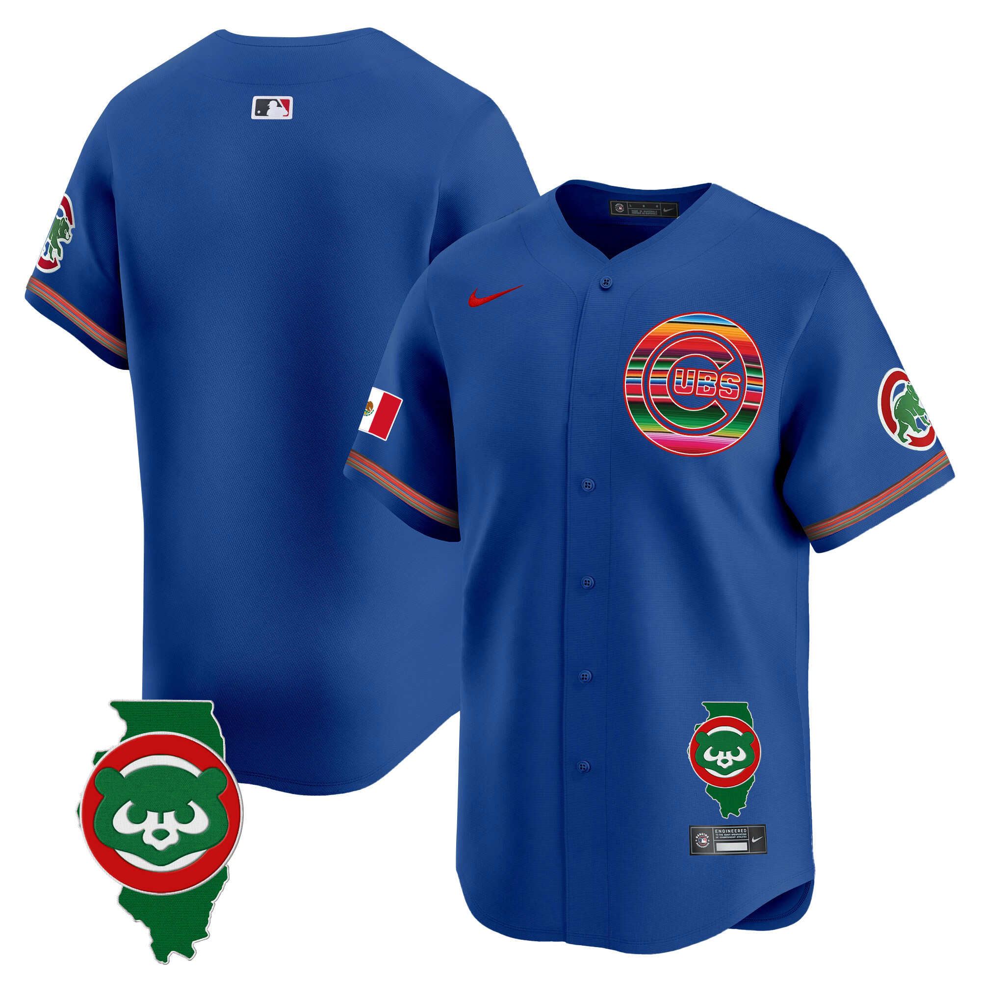 Team Men's Chicago Cubs Mexico Illinois Patch Vapor Premier Limited Royal Jersey - All Stitched