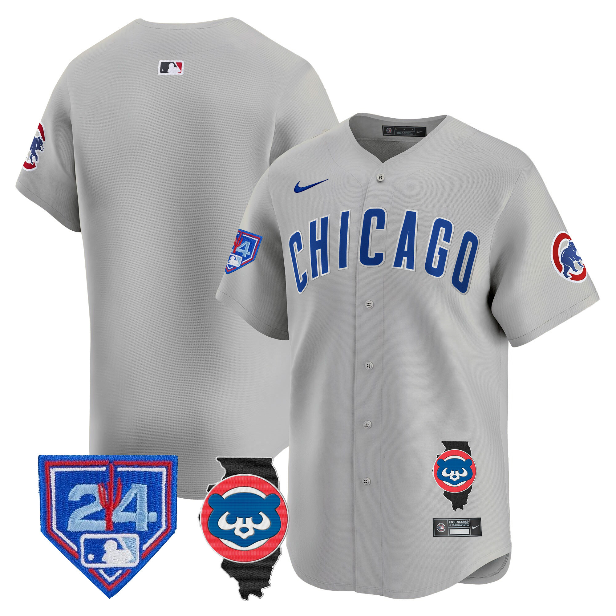 Team Men's Chicago Cubs Spring Training & Illinois Patch Vapor Premier Limited Gray Road Jersey - All Stitched