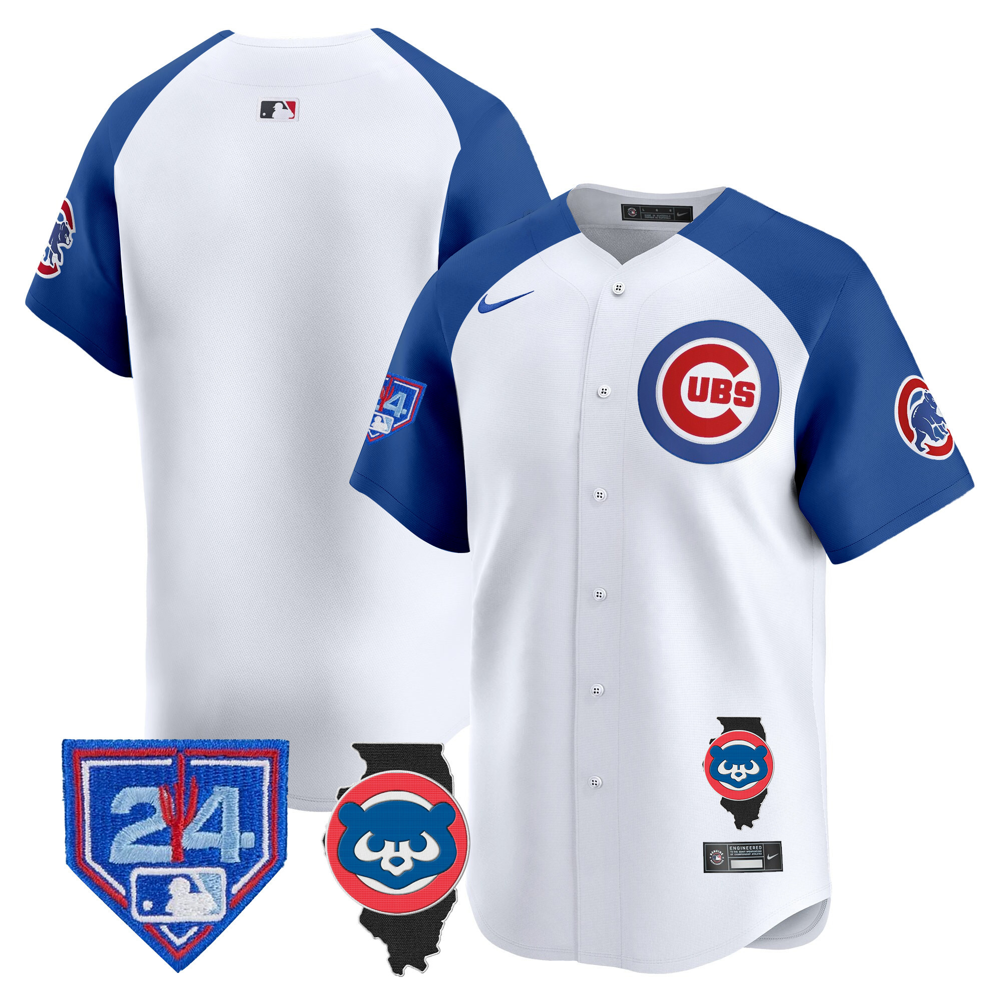 Team Men's Chicago Cubs Spring Training & Illinois Patch Vapor Premier Limited White Alternate Jersey - All Stitched
