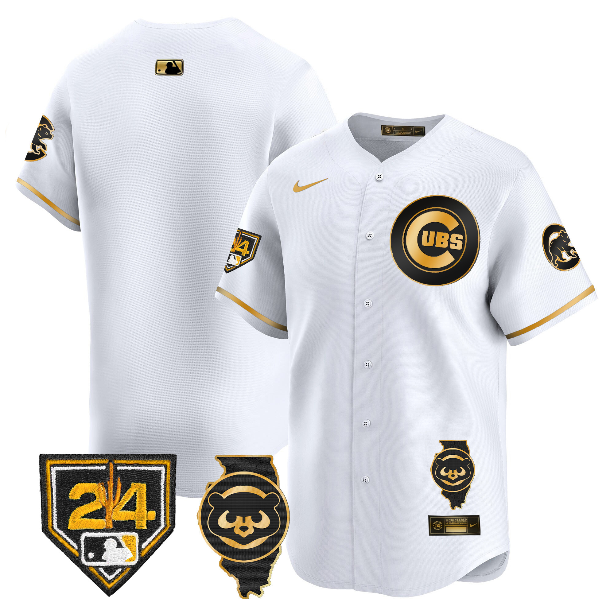 Team Men's Chicago Cubs Spring Training & Illinois Patch Vapor Premier Limited White Gold Jersey - All Stitched
