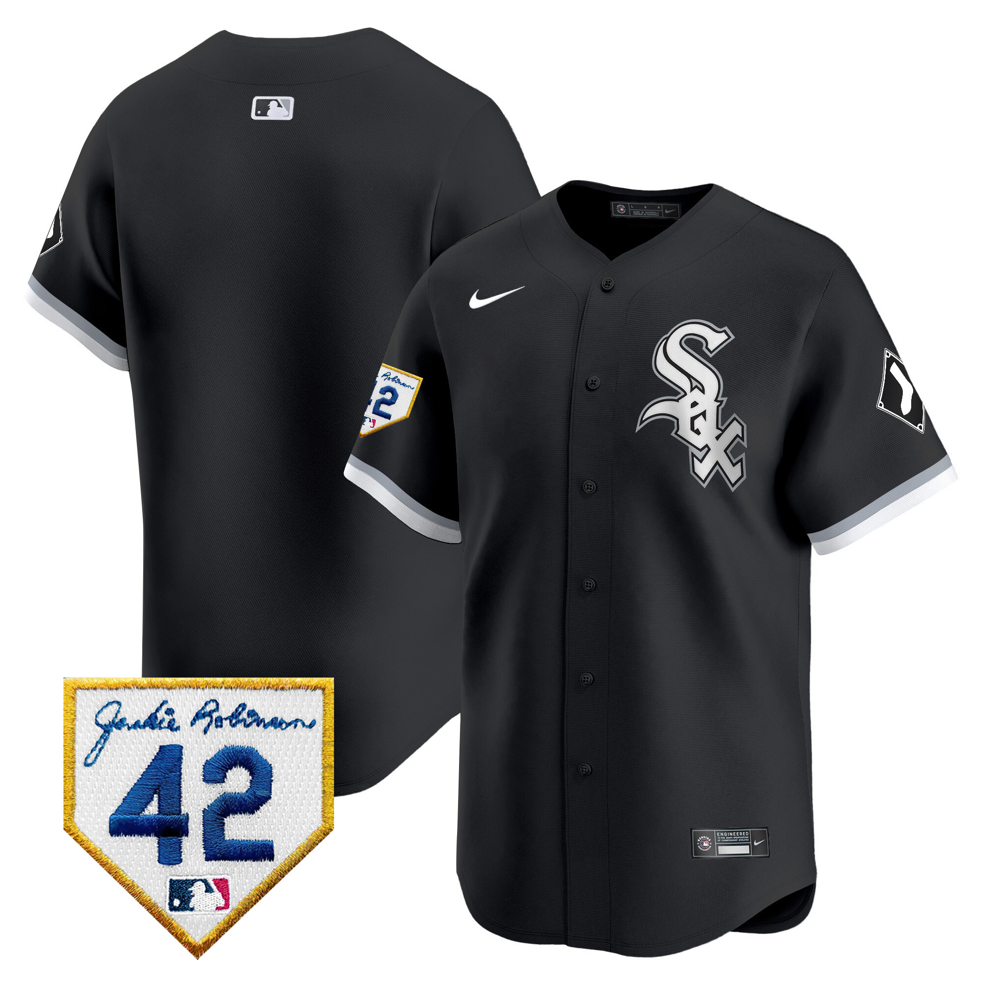 Team Men's Chicago White Sox 2024 Jackie Robinson Patch Vapor Premier Limited Black Jersey - All Stitched