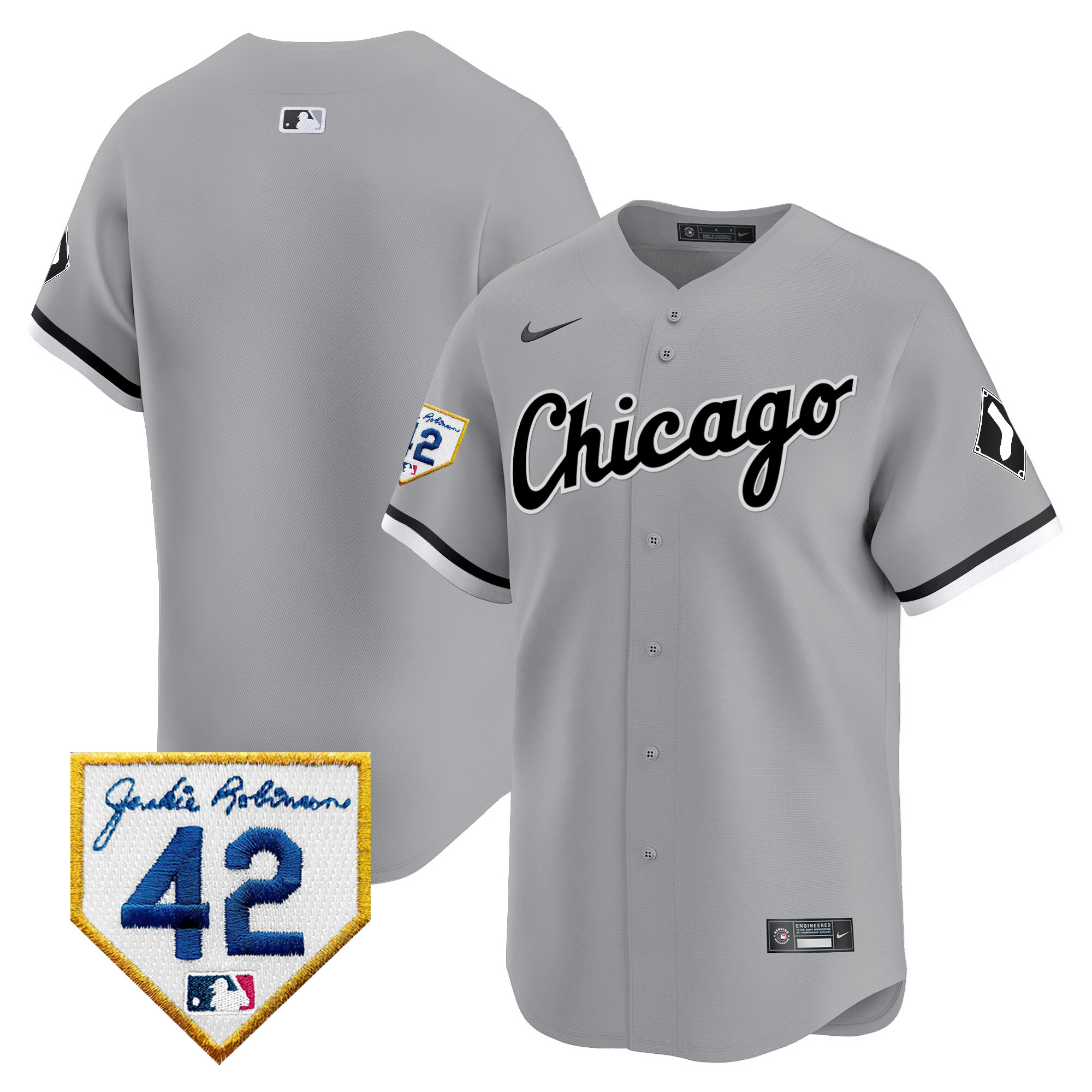 Team Men's Chicago White Sox 2024 Jackie Robinson Patch Vapor Premier Limited Gray Jersey - All Stitched