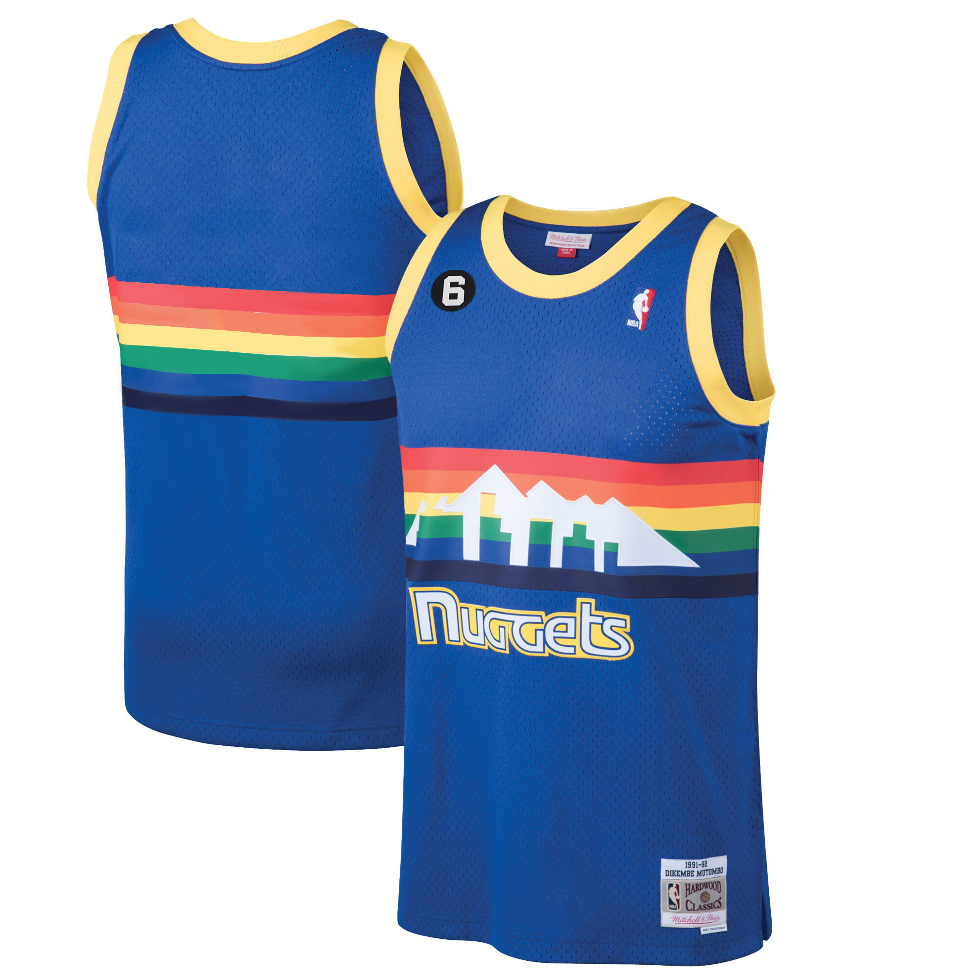 Team Men's Denver Nuggets #6 Patch Collection Blue Classic Jersey - All Stitched