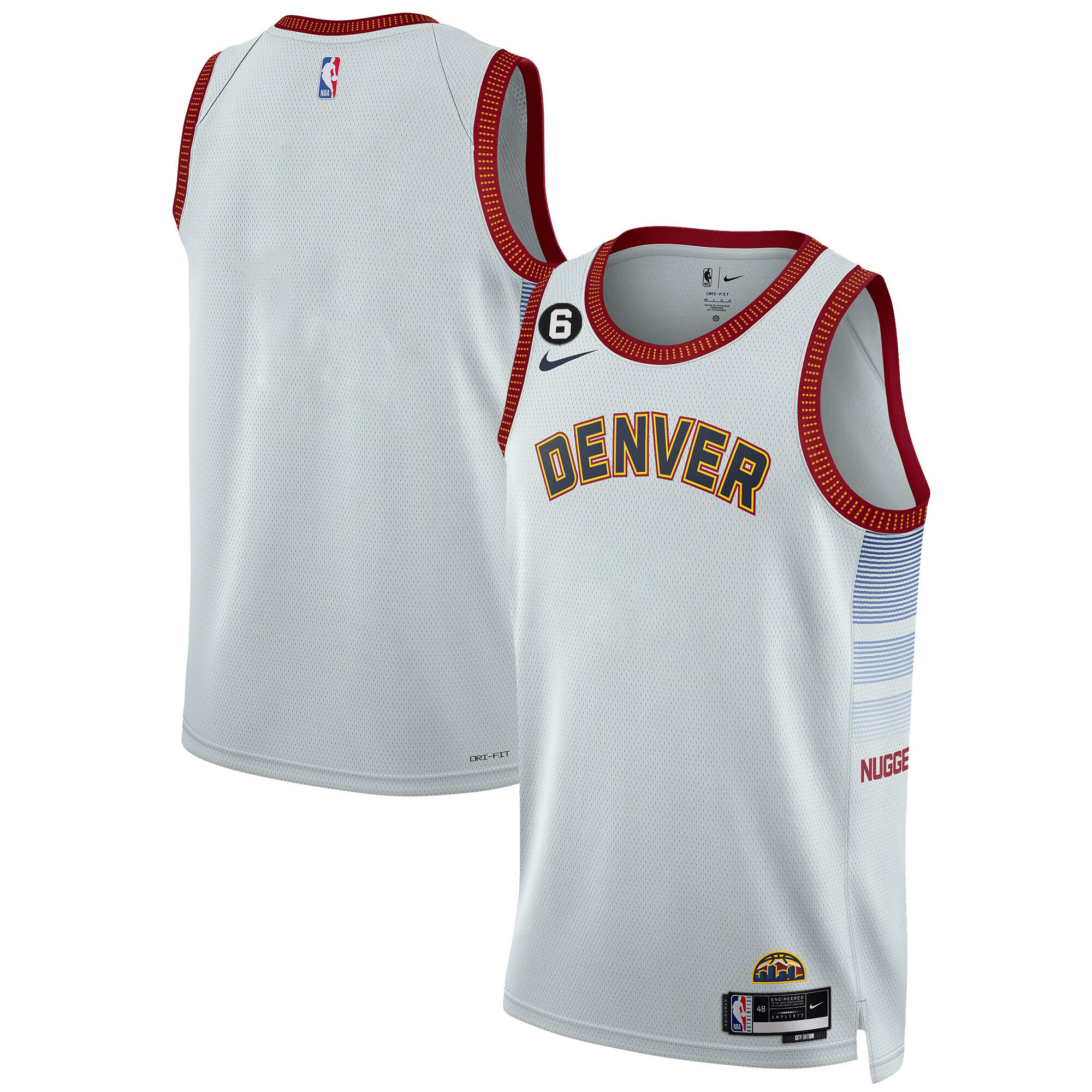 Team Men's Denver Nuggets #6 Patch Collection City Jersey - All Stitched