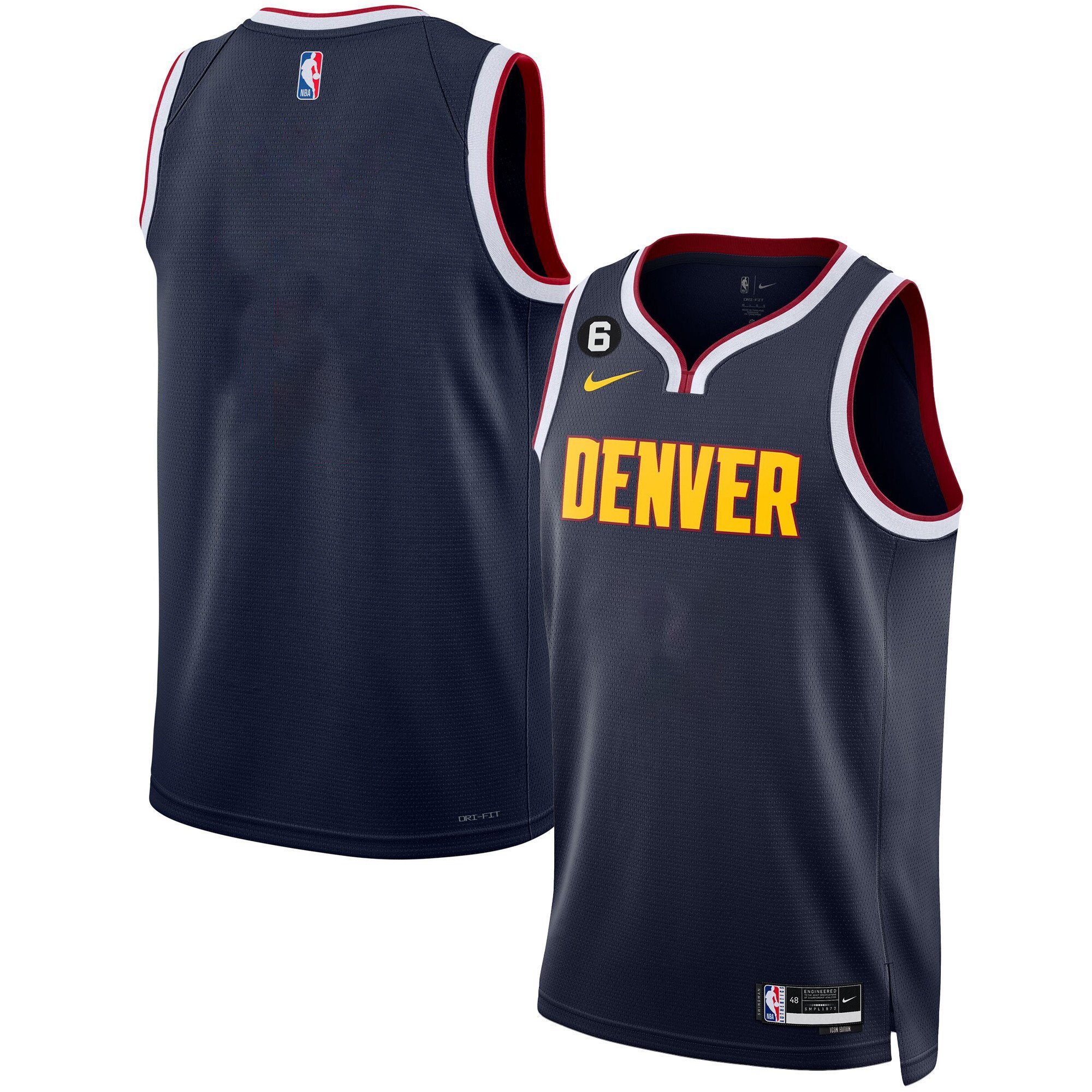 Team Men's Denver Nuggets #6 Patch Collection Icon Jersey - All Stitched