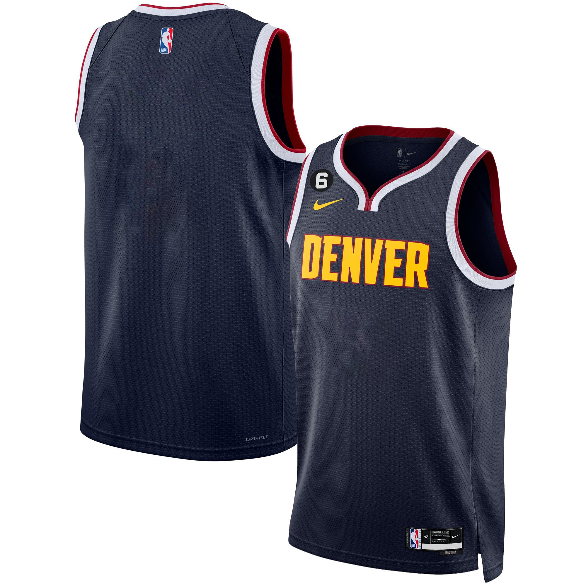 Team Men's Denver Nuggets #6 Patch Collection Icon Jersey - All Stitched