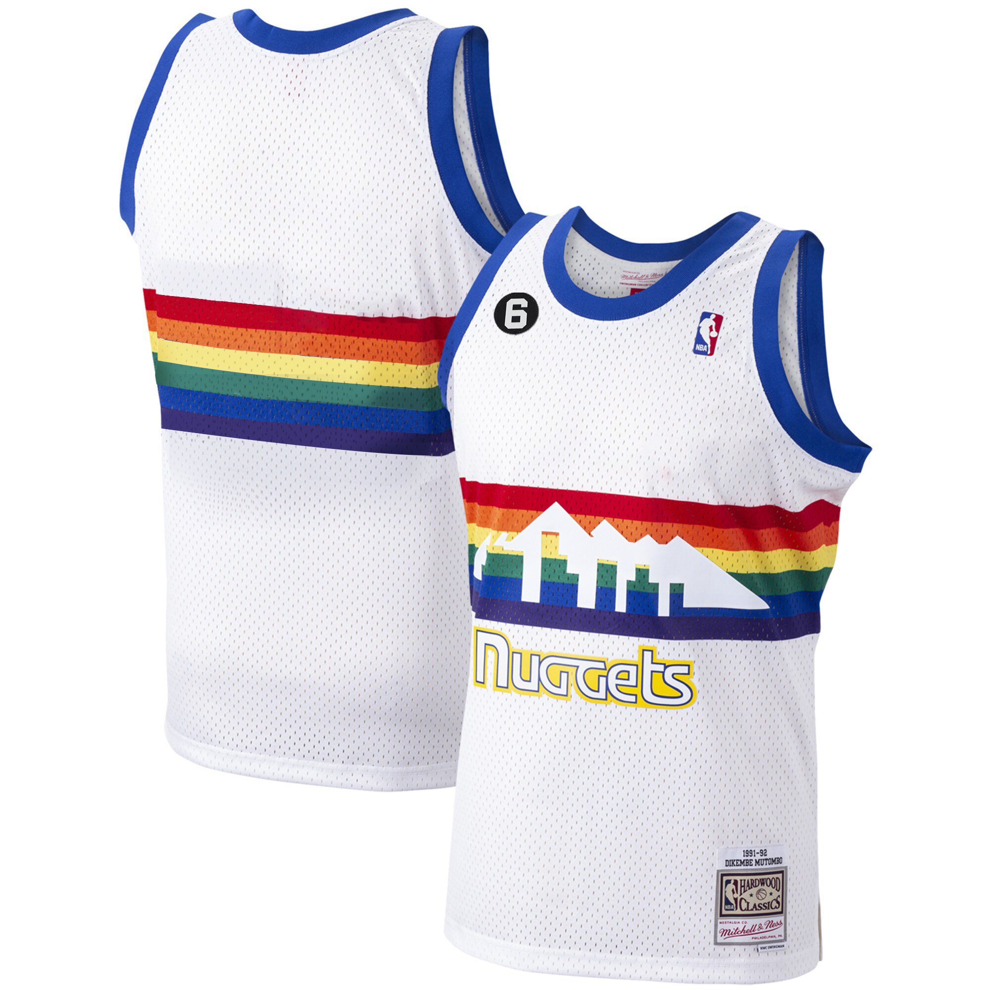 Team Men's Denver Nuggets #6 Patch Collection White Classic Jersey - All Stitched