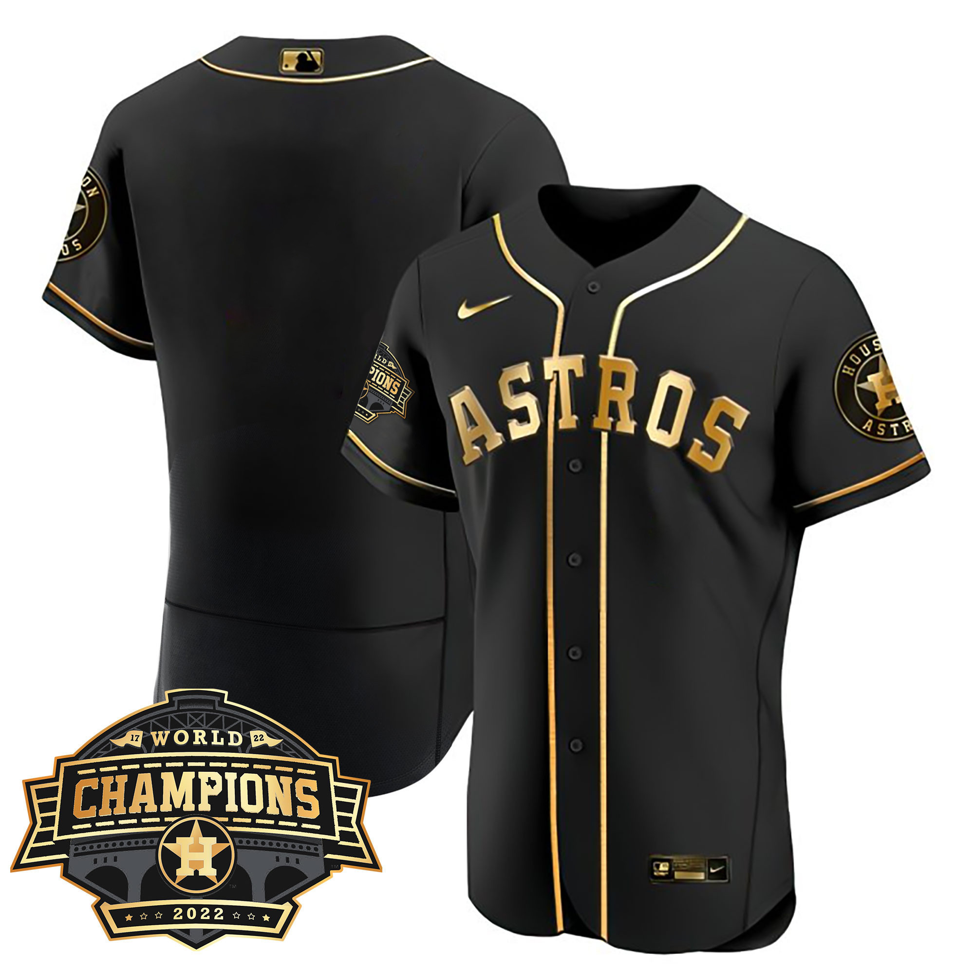 Team Men's Houston Astros 2022 Champions Limited Flex Black Jersey - All Stitched