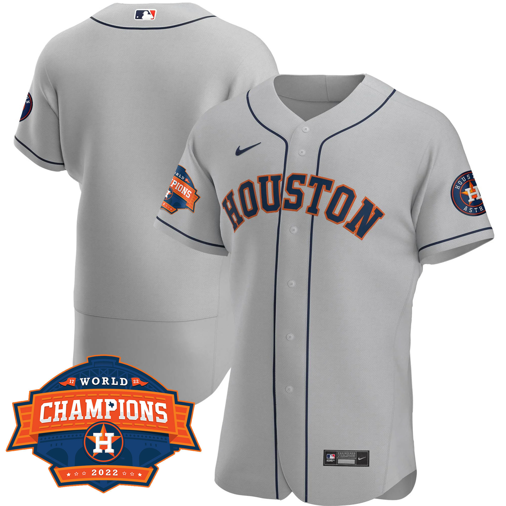 Team Men's Houston Astros 2022 Champions Limited Gray Road Player Flex Base Jersey - All Stitched