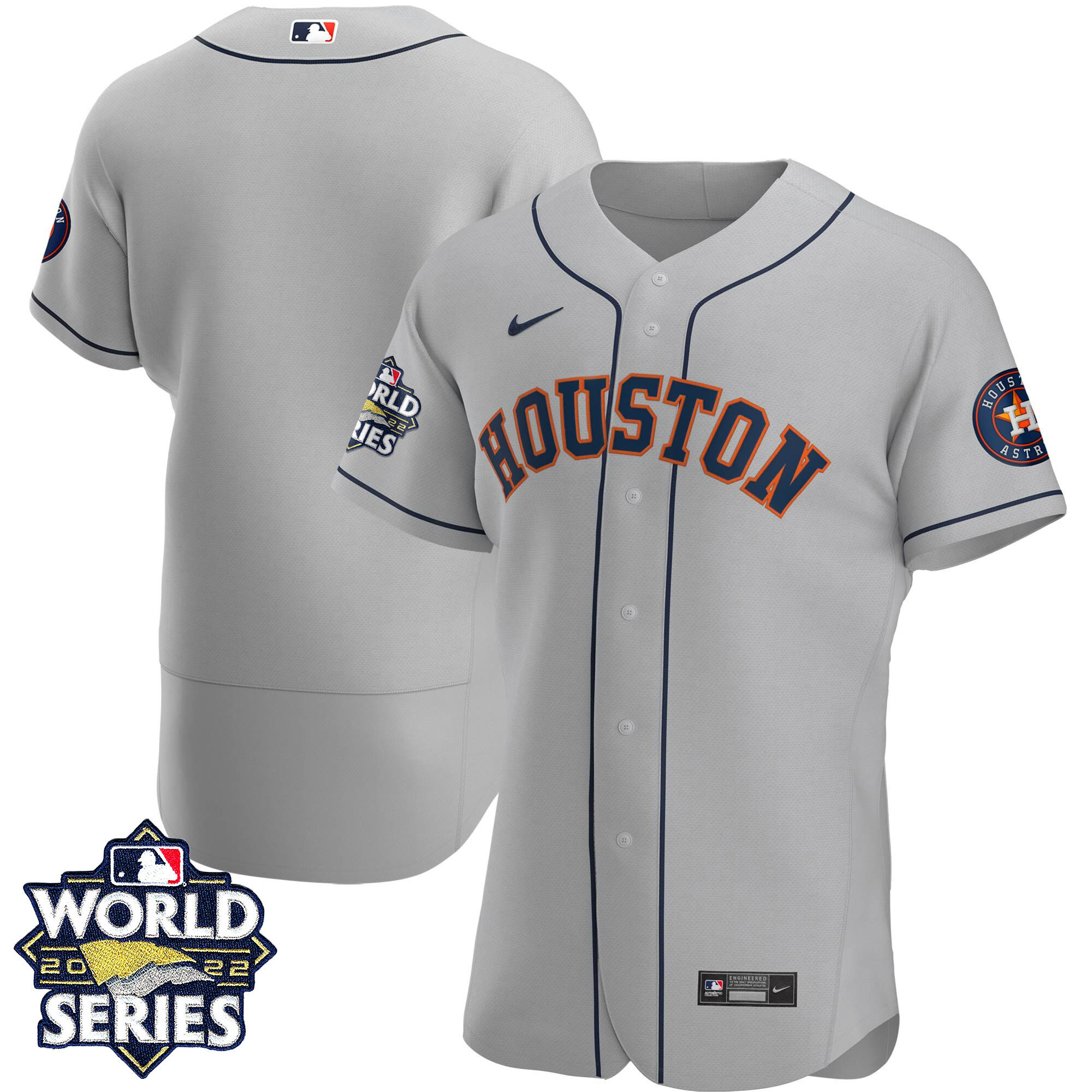 Team Men's Houston Astros 2022 World Series Gray Road Player Flex Base Jersey - All Stitched