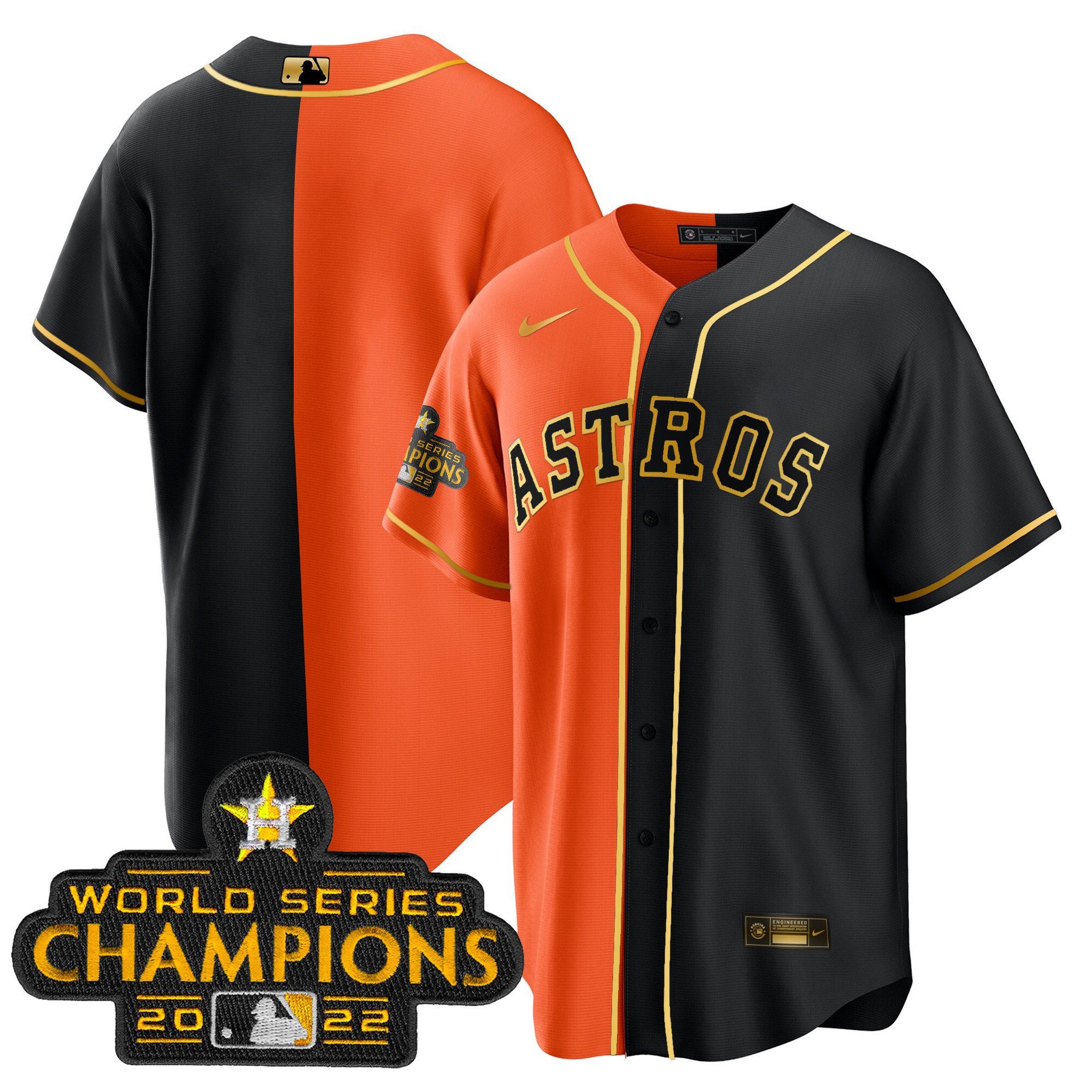 Team Men's Houston Astros 2023 Champions Gold Split Cool B&O Jersey - All Stitched