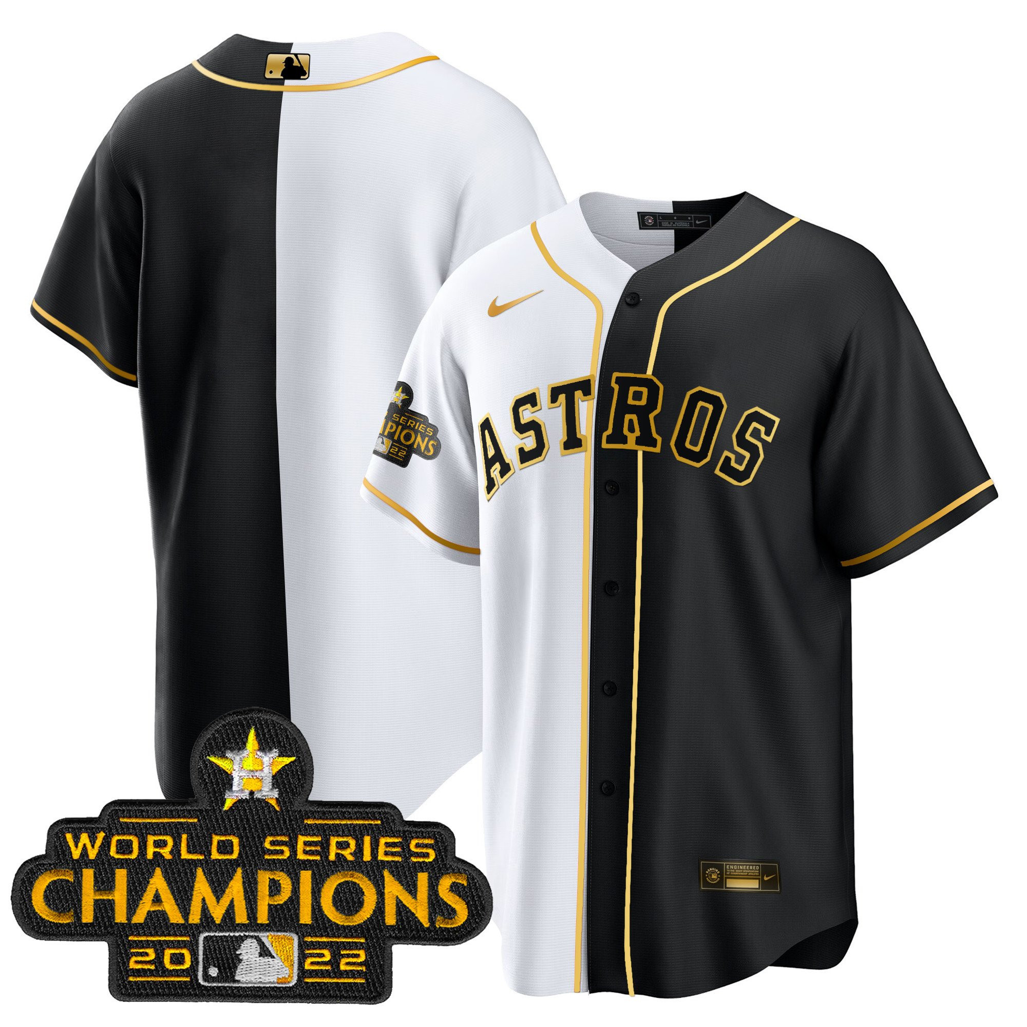 Team Men's Houston Astros 2023 Champions Gold Split Cool B&W Jersey - All Stitched
