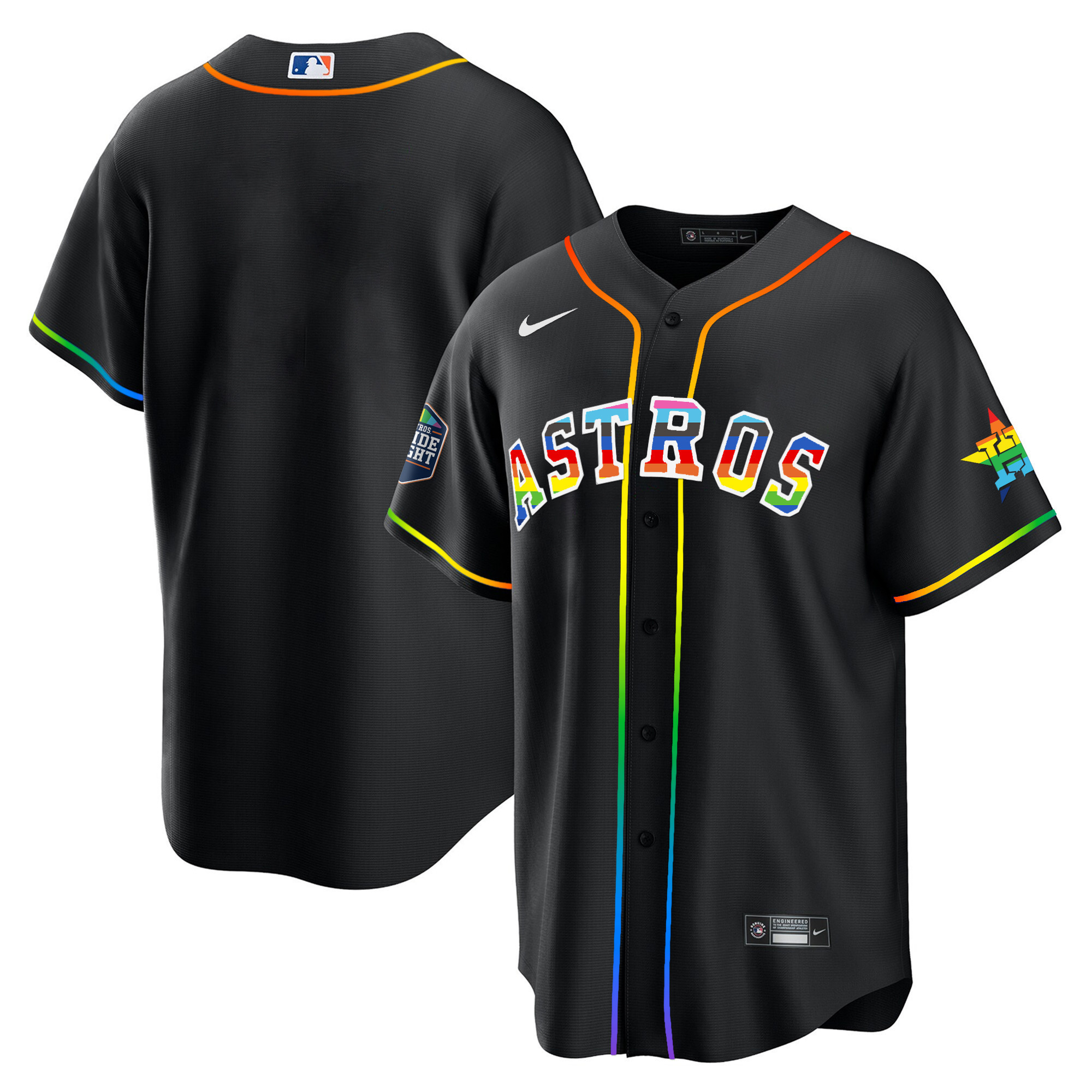 Team Men's Houston Astros 2023 Cool Base Pride Black Jersey - All Stitched