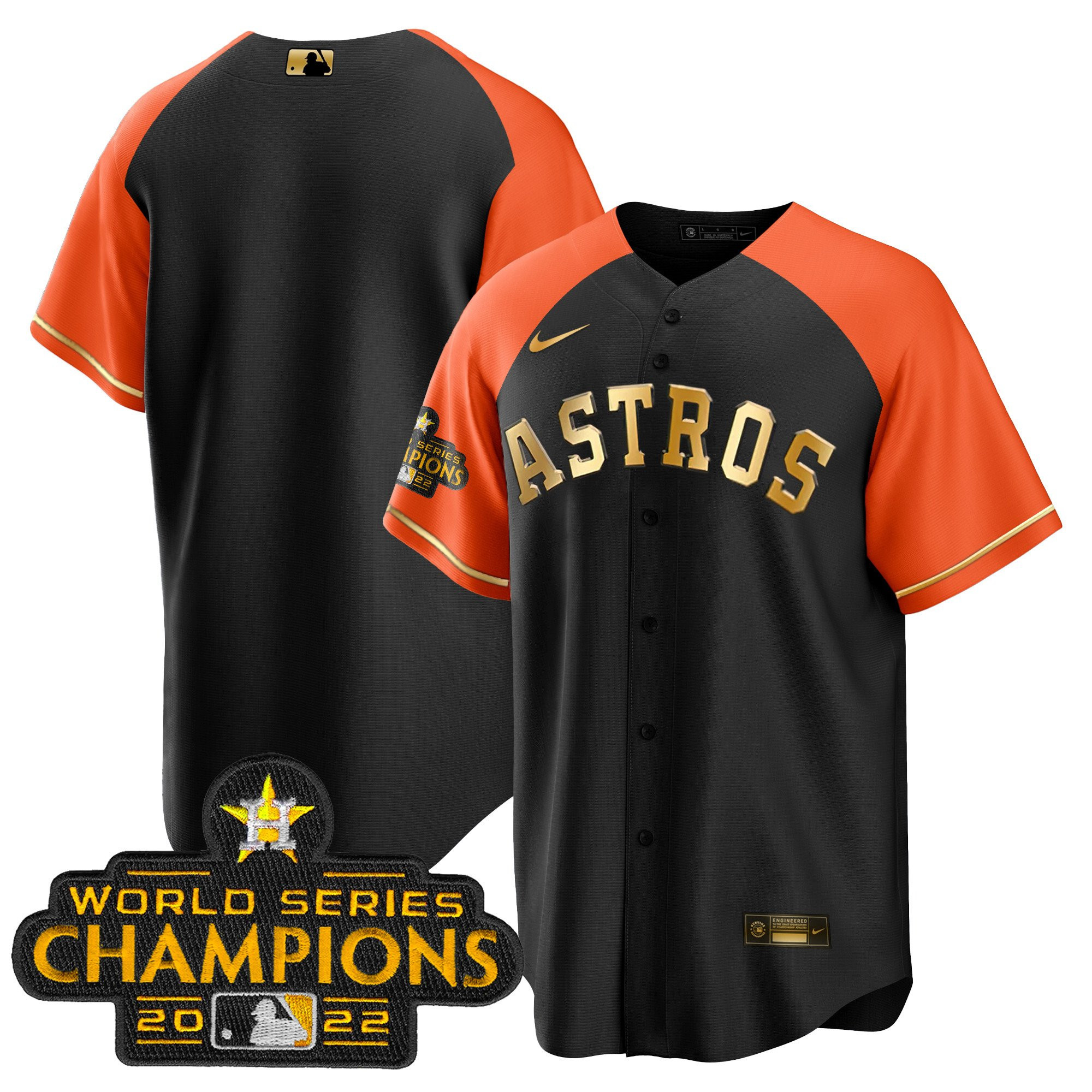 Team Men's Houston Astros 2023 Gold Alternate Cool Base Orange Sleeves Jersey - All Stitched
