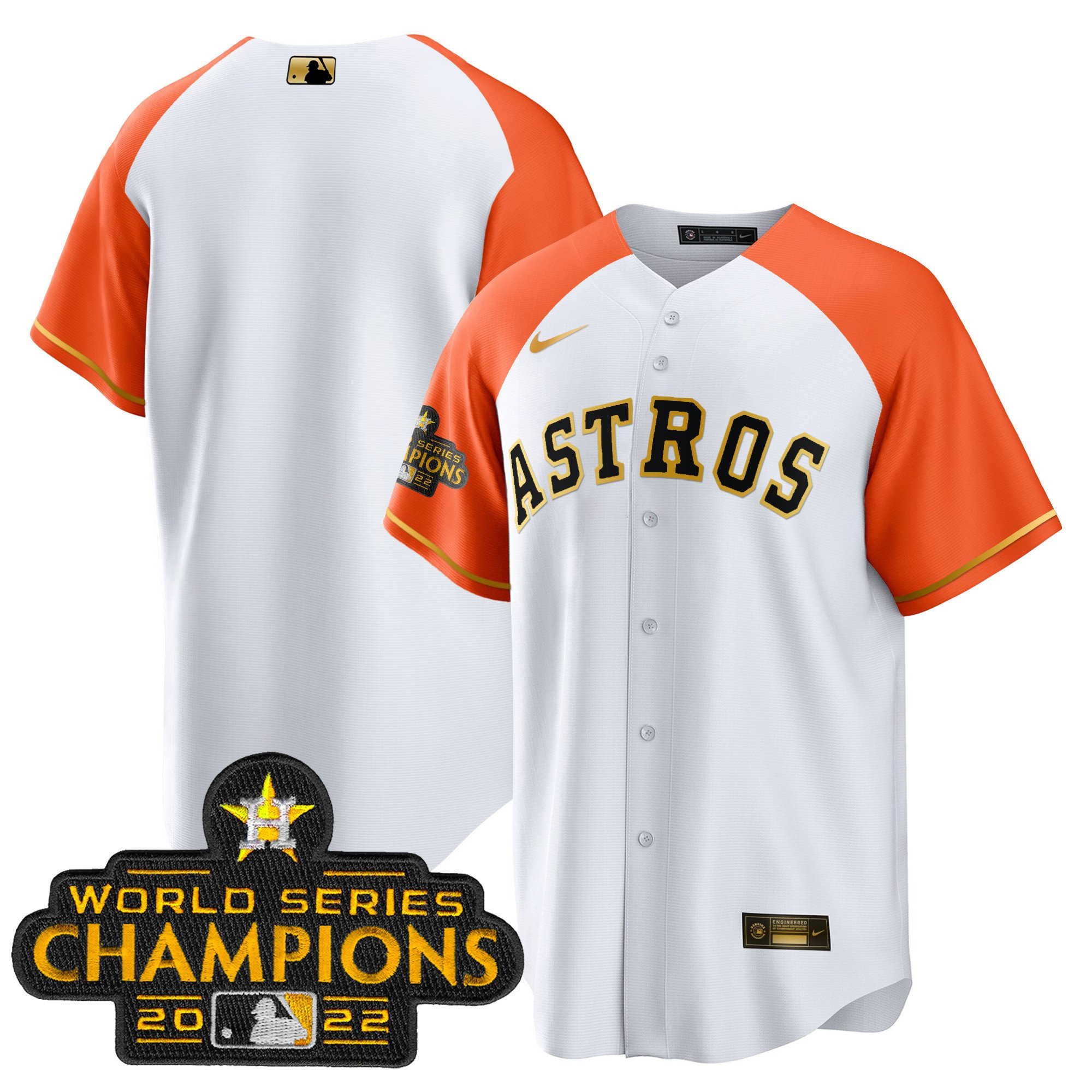 Team Men's Houston Astros 2023 Gold Alternate Cool Base Orange White Jersey - All Stitched
