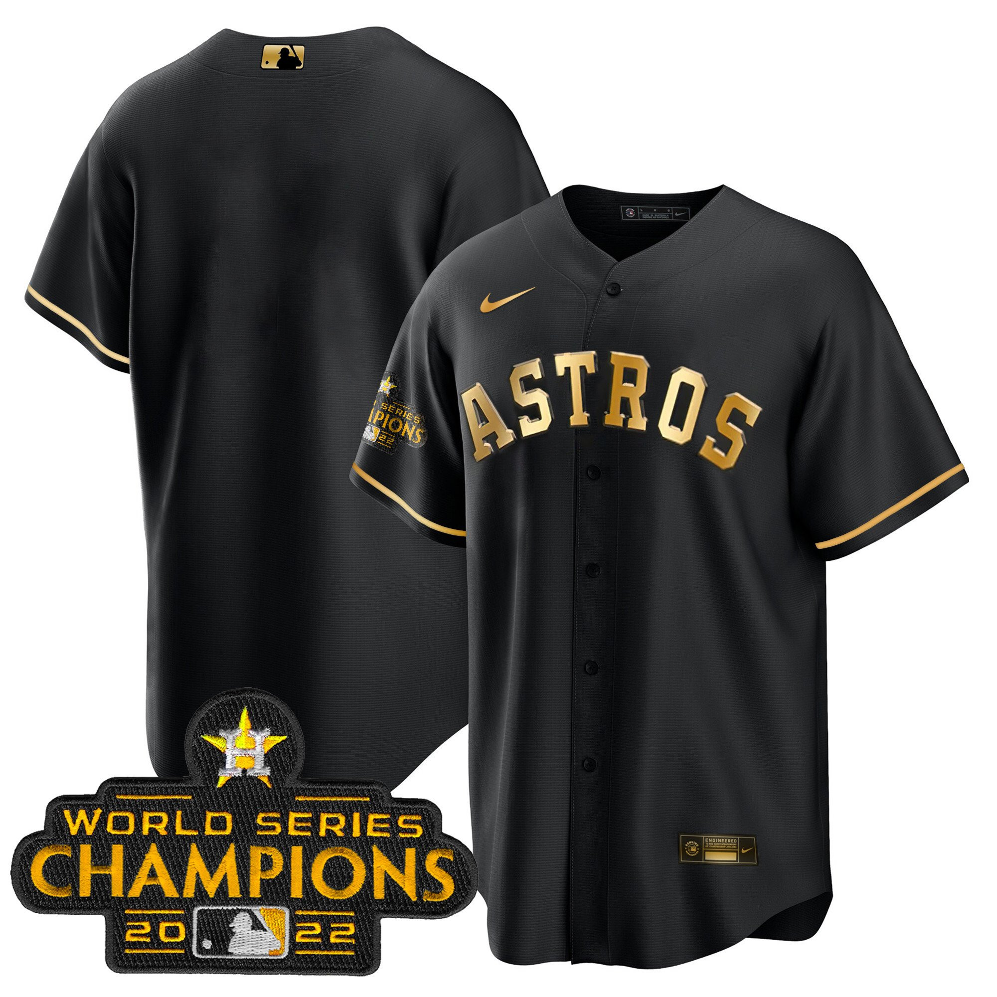 Team Men's Houston Astros 2023 Gold Cool Base Collection Black Gold Jersey - All Stitched