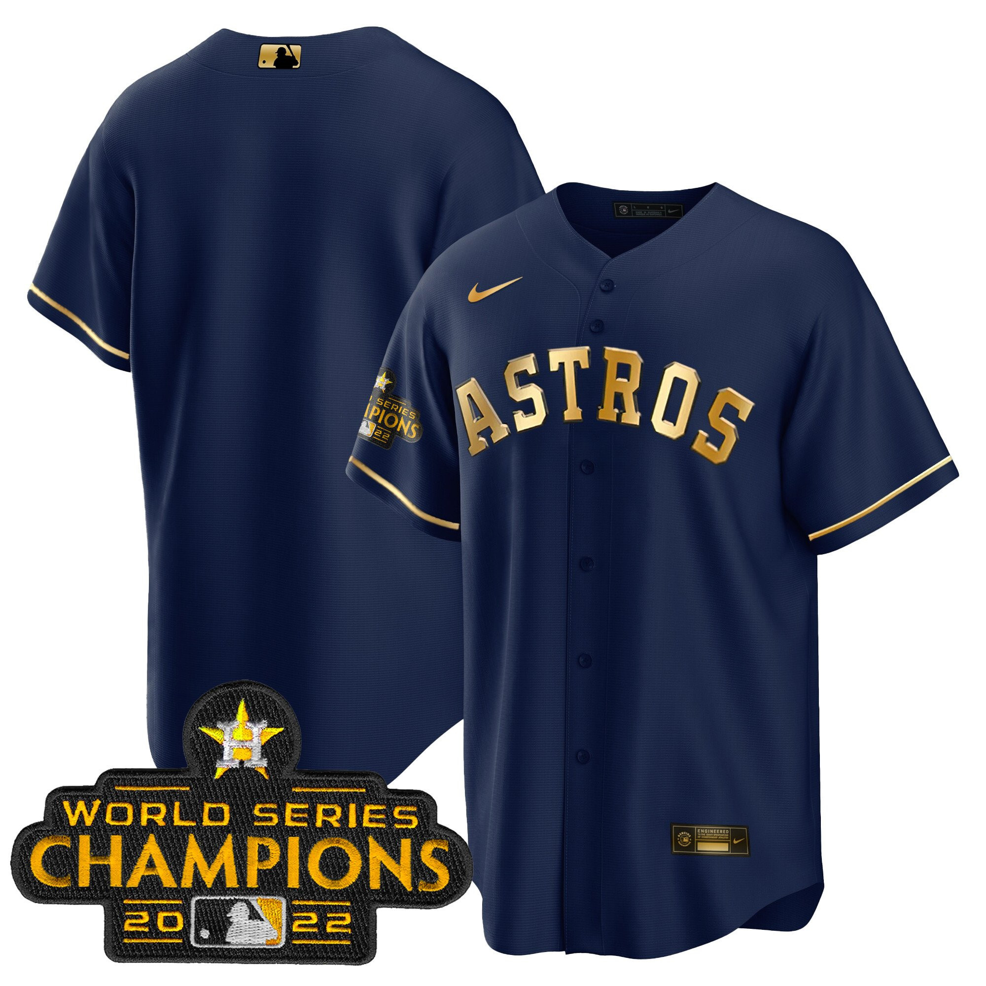 Team Men's Houston Astros 2023 Gold Cool Base Collection Navy Gold Jersey - All Stitched