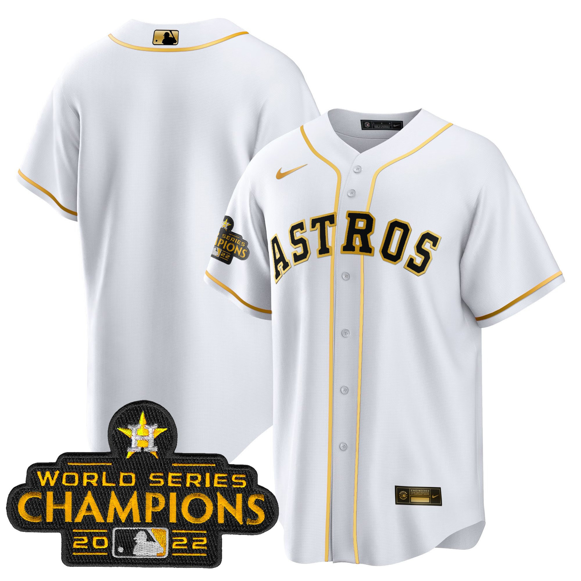 Team Men's Houston Astros 2023 Gold Cool Base Collection White Gold Jersey - All Stitched
