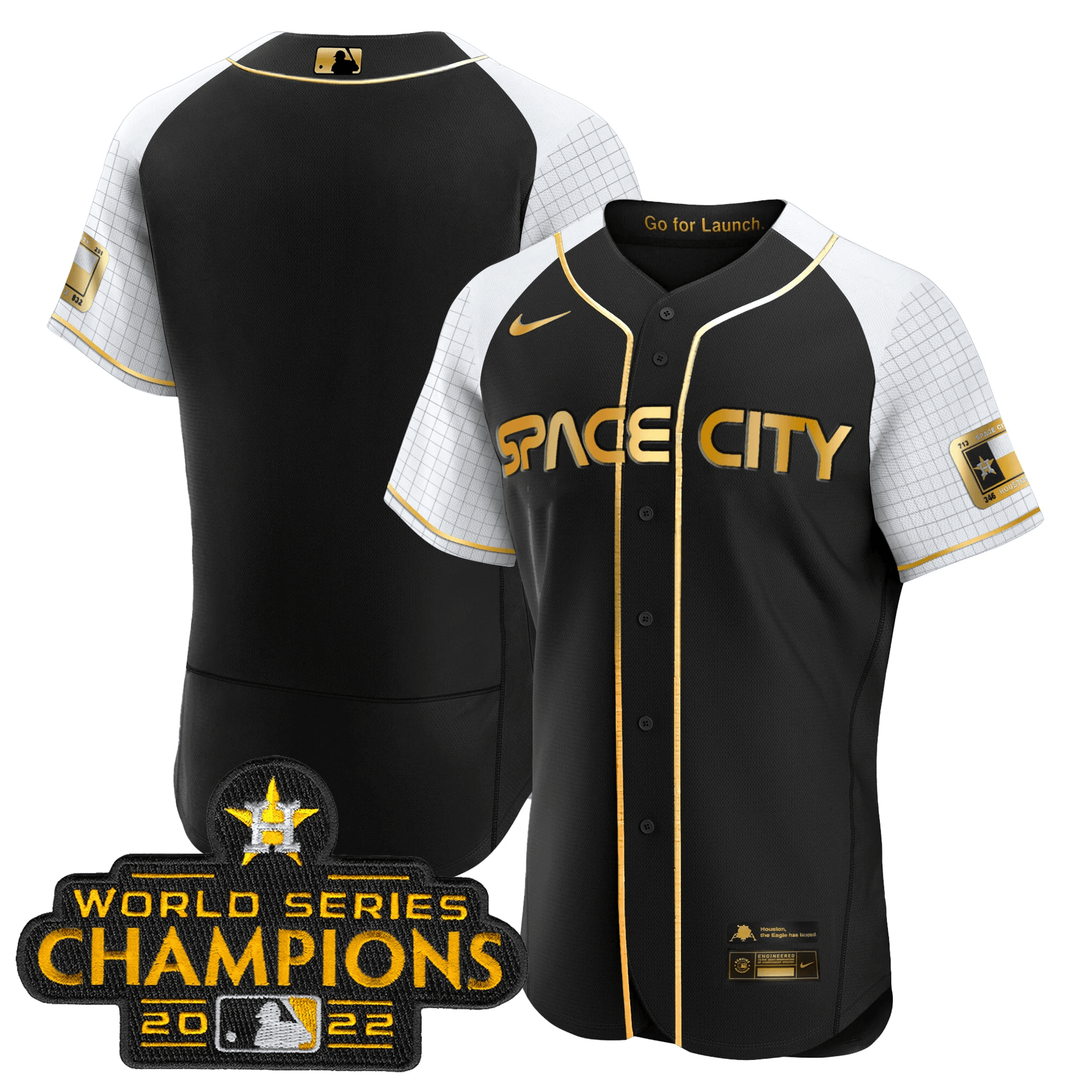 Team Men's Houston Astros 2023 Space City Champions Alternate Flex Black Gold Jersey - All Stitched