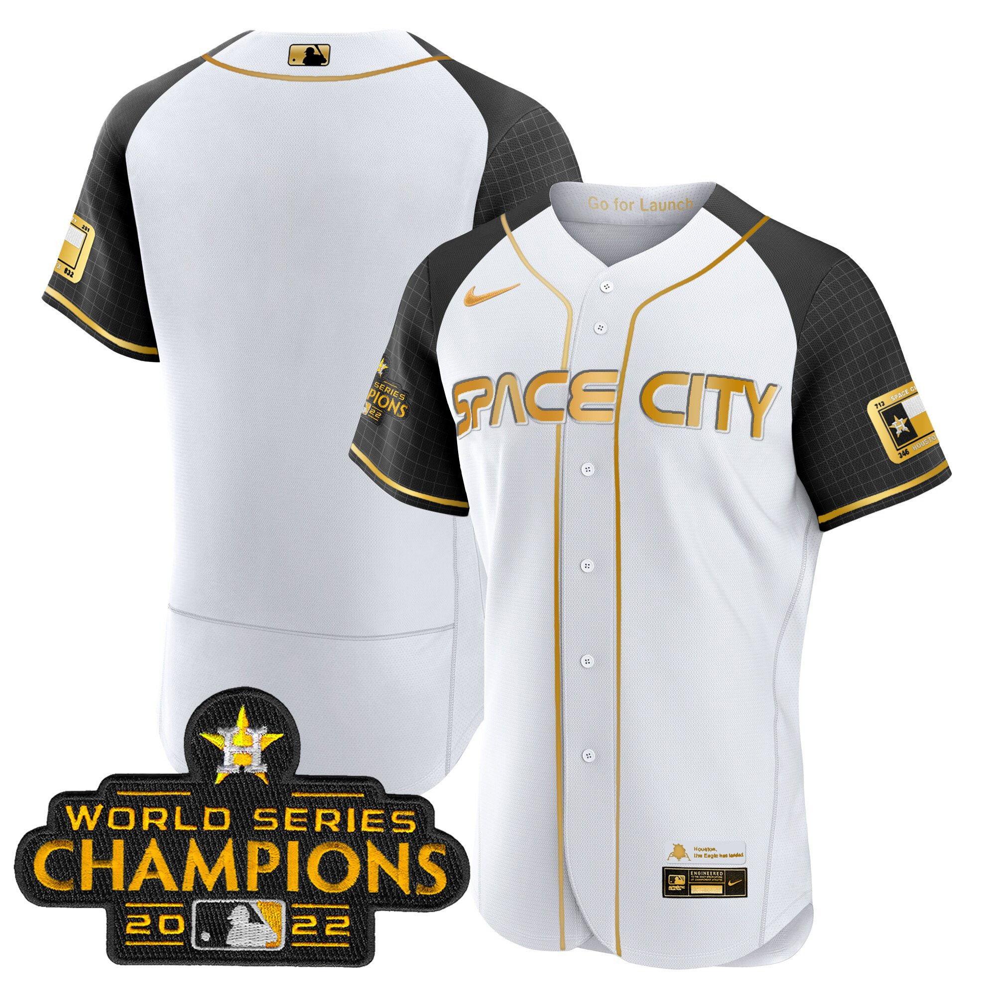 Team Men's Houston Astros 2023 Space City Champions Alternate Flex White Gold Jersey - All Stitched