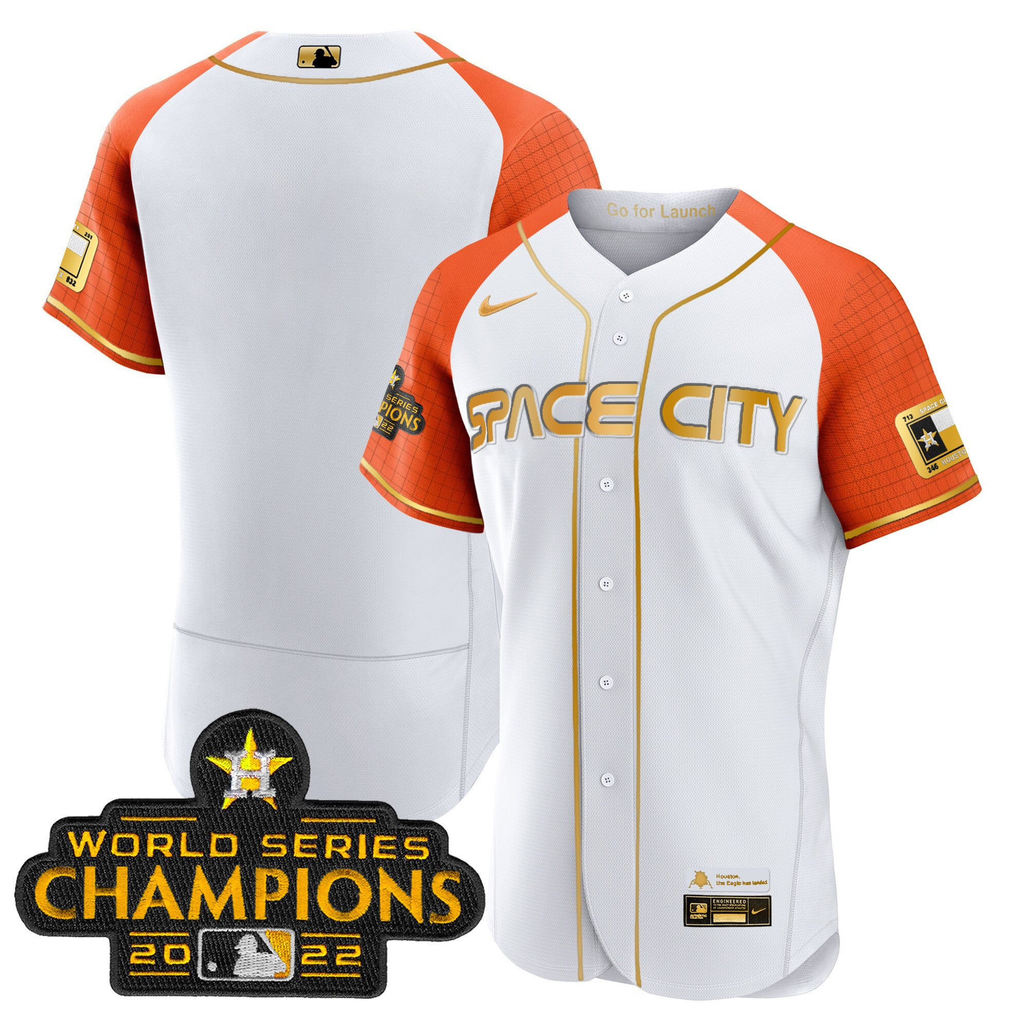 Team Men's Houston Astros 2023 Space City Champions Alternate Flex White Gold V2 Jersey - All Stitched