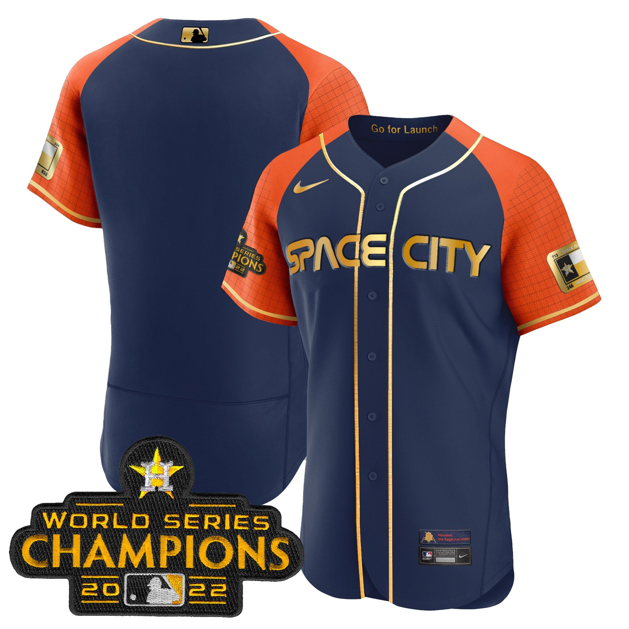 Team Men's Houston Astros 2023 Space City Champions Alternate Navy Flex Navy Orange Jersey - All Stitched