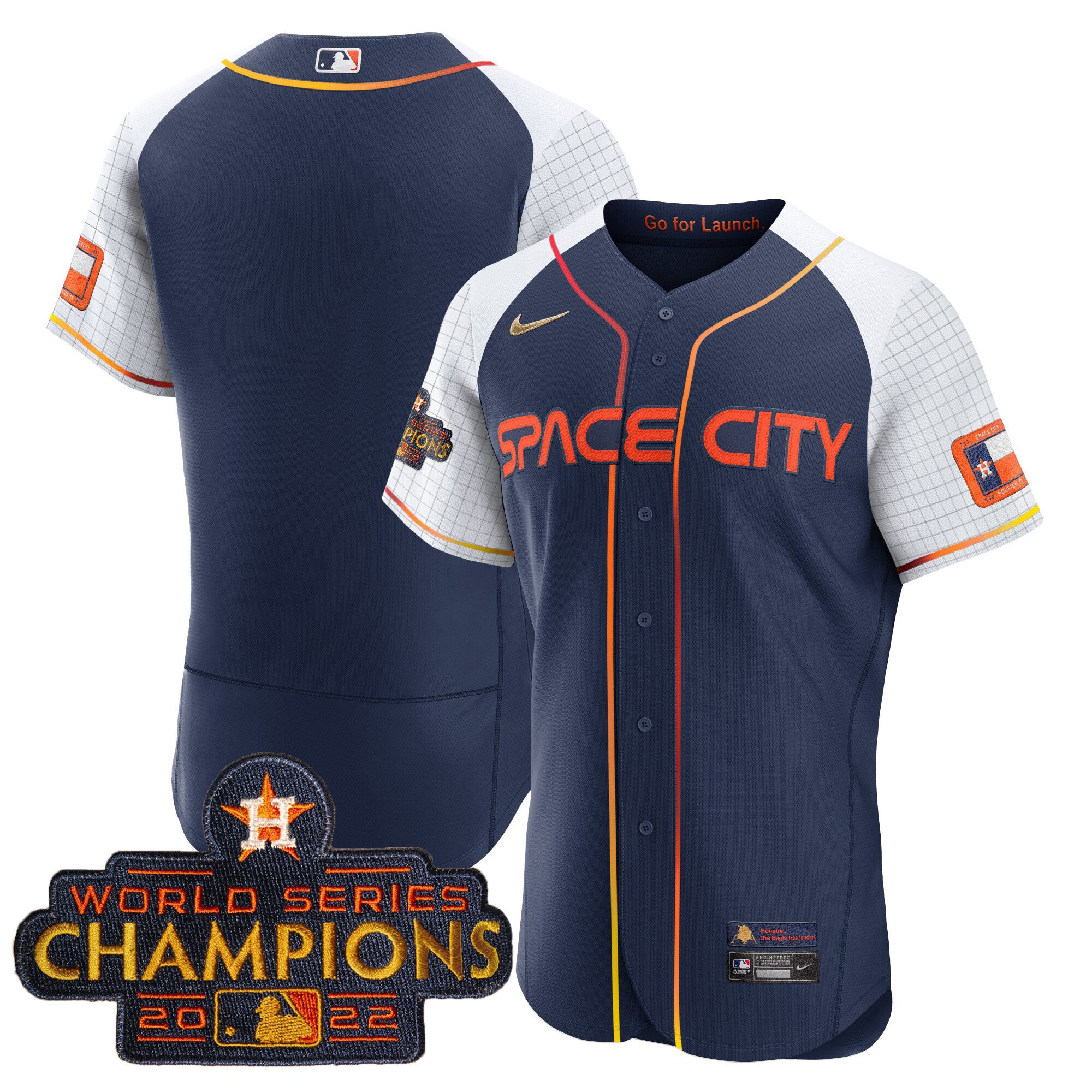 Team Men's Houston Astros 2023 Space City Champions Alternate Navy Flex Navy White Jersey - All Stitched