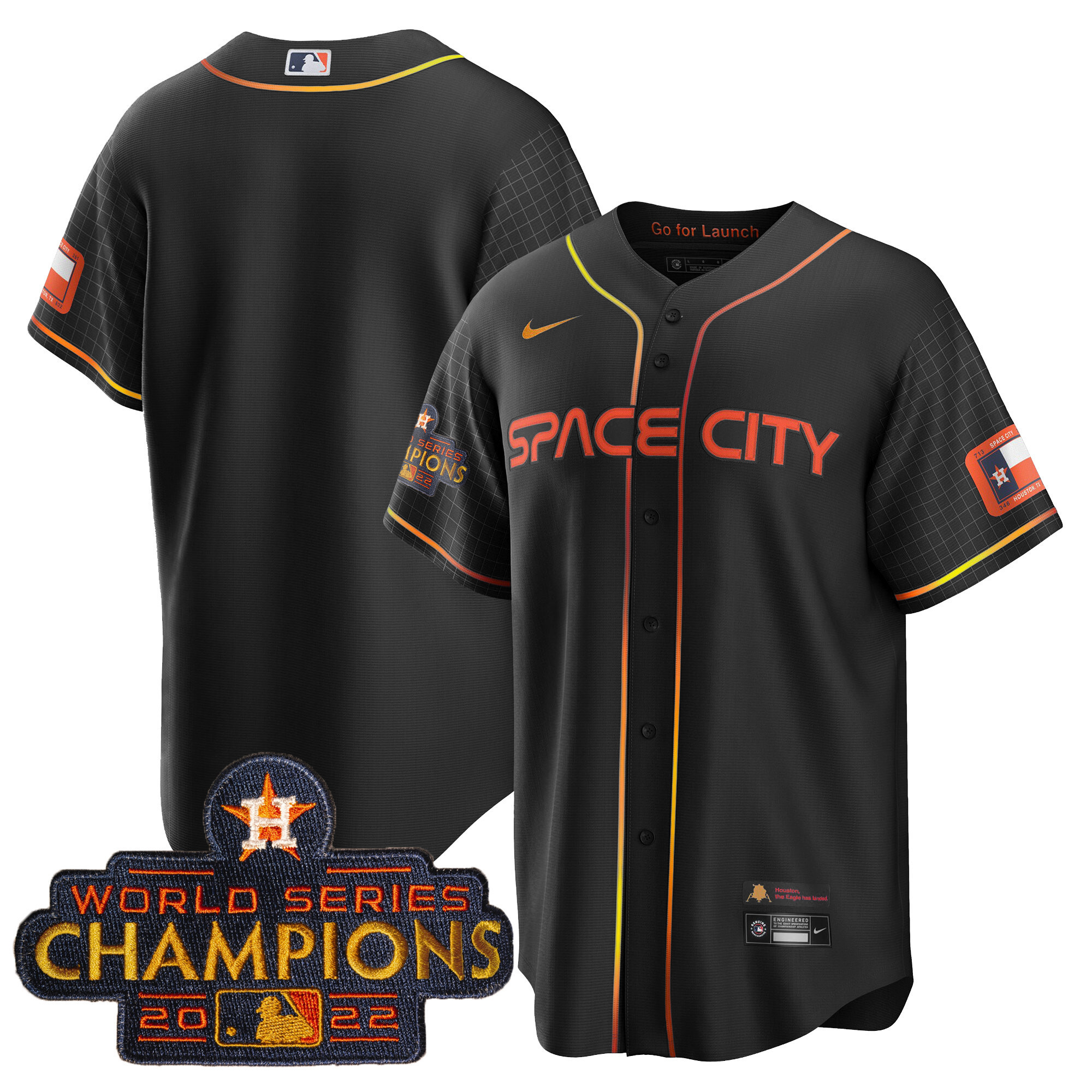 Team Men's Houston Astros 2023 Space City Champions Cool Black Jersey - All Stitched