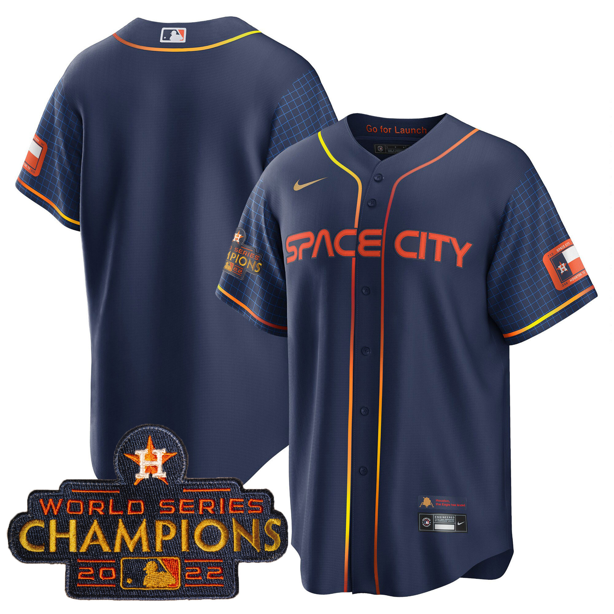 Team Men's Houston Astros 2023 Space City Champions Cool Navy Jersey - All Stitched