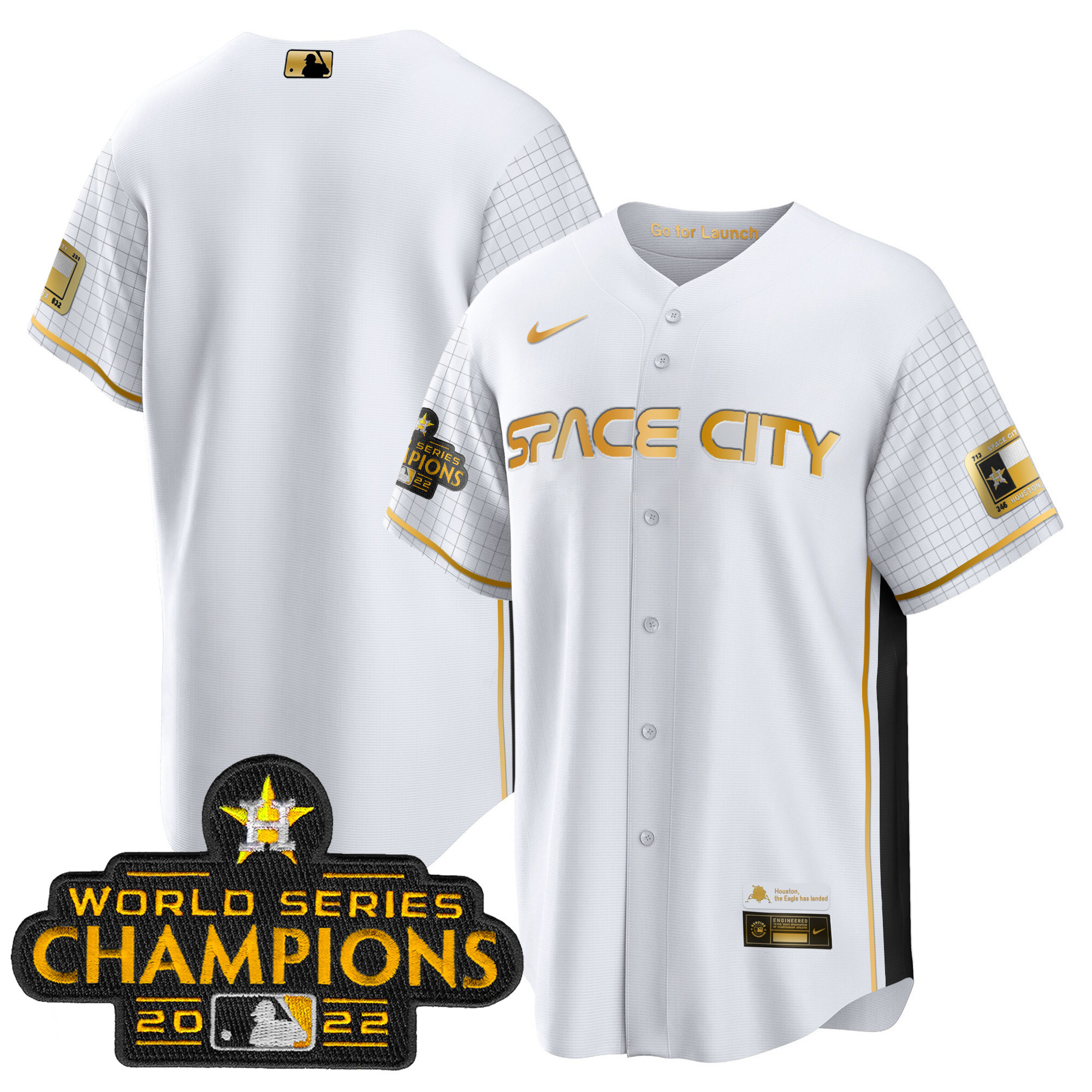 Team Men's Houston Astros 2023 Space City Champions Cool Special White Gold Jersey - All Stitched