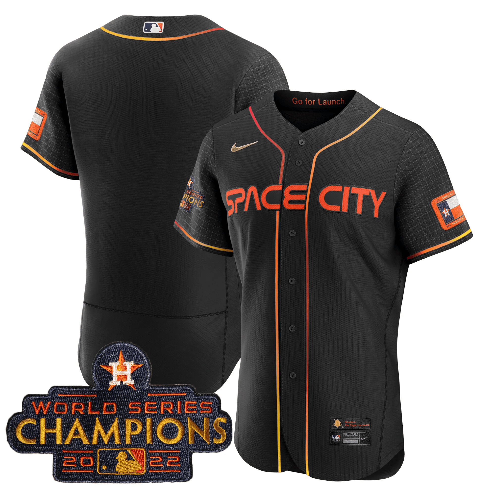 Team Men's Houston Astros 2023 Space City Champions Flex Black Jersey - All Stitched