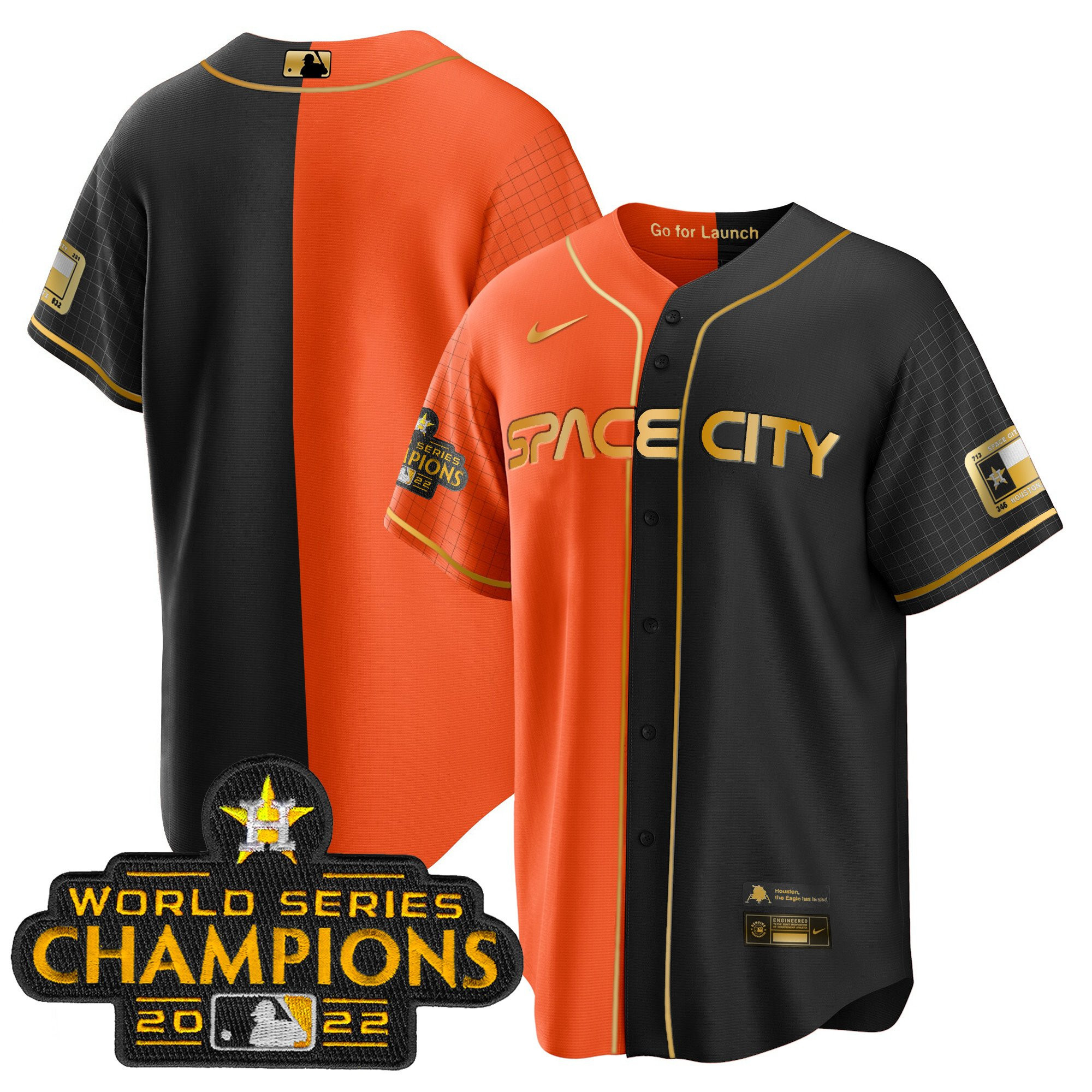 Team Men's Houston Astros 2023 Space City Champions Gold Split Cool B&O Jersey - All Stitched