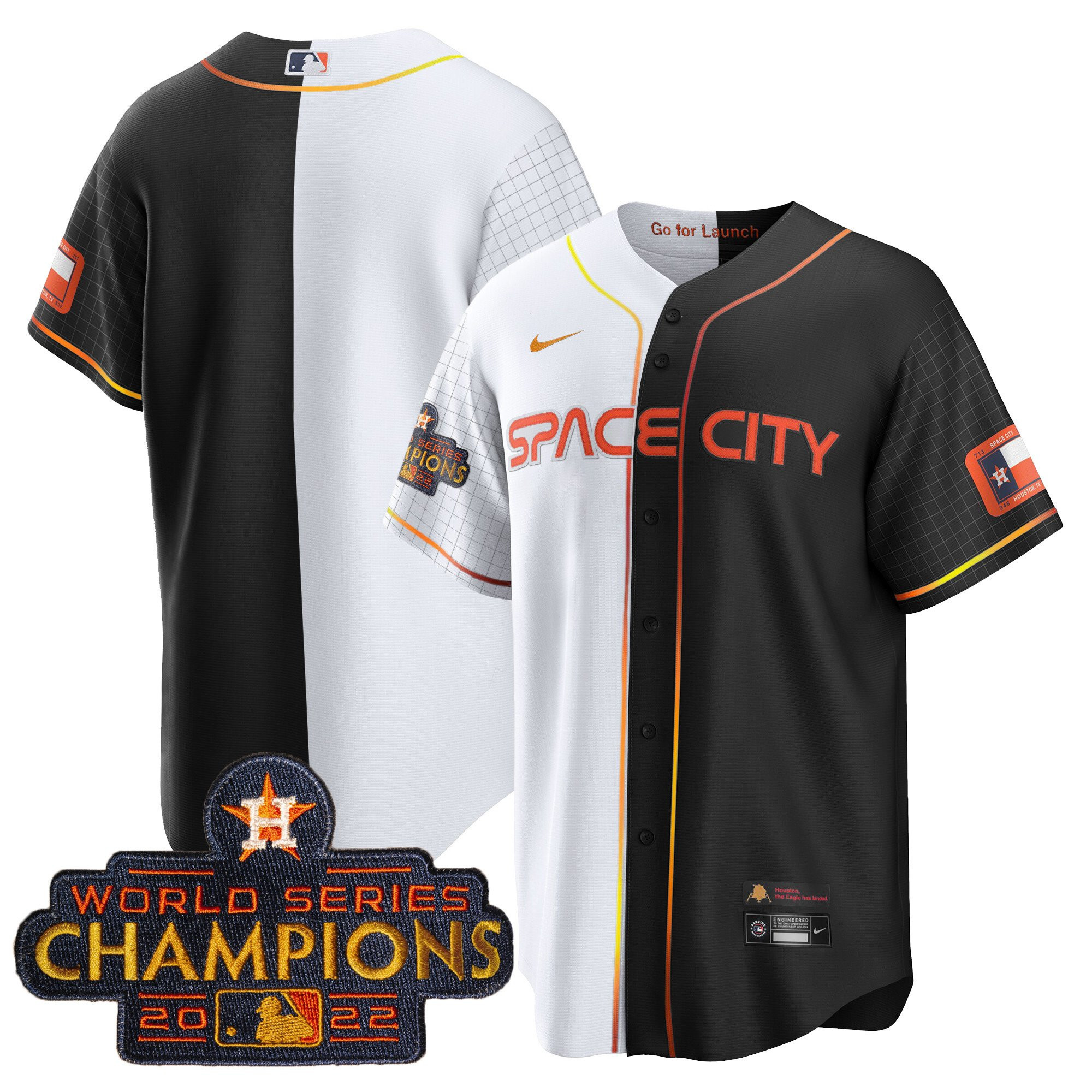 Team Men's Houston Astros 2023 Space City Champions Gold Split Cool B&W Jersey - All Stitched