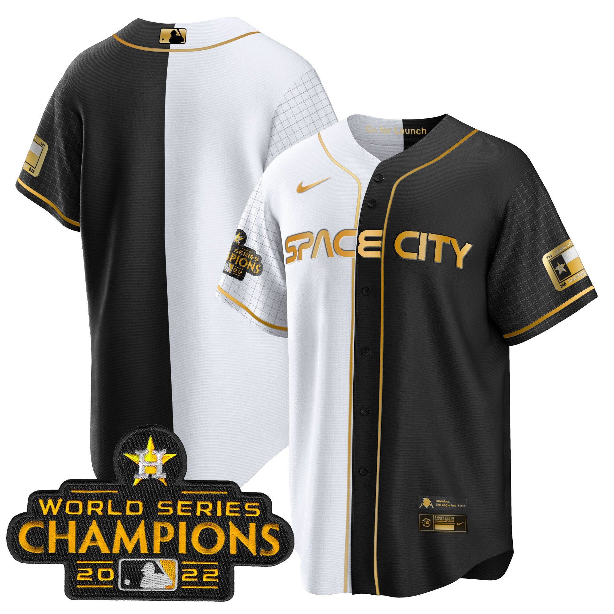 Team Men's Houston Astros 2023 Space City Champions Gold Split Cool Gold Jersey - All Stitched