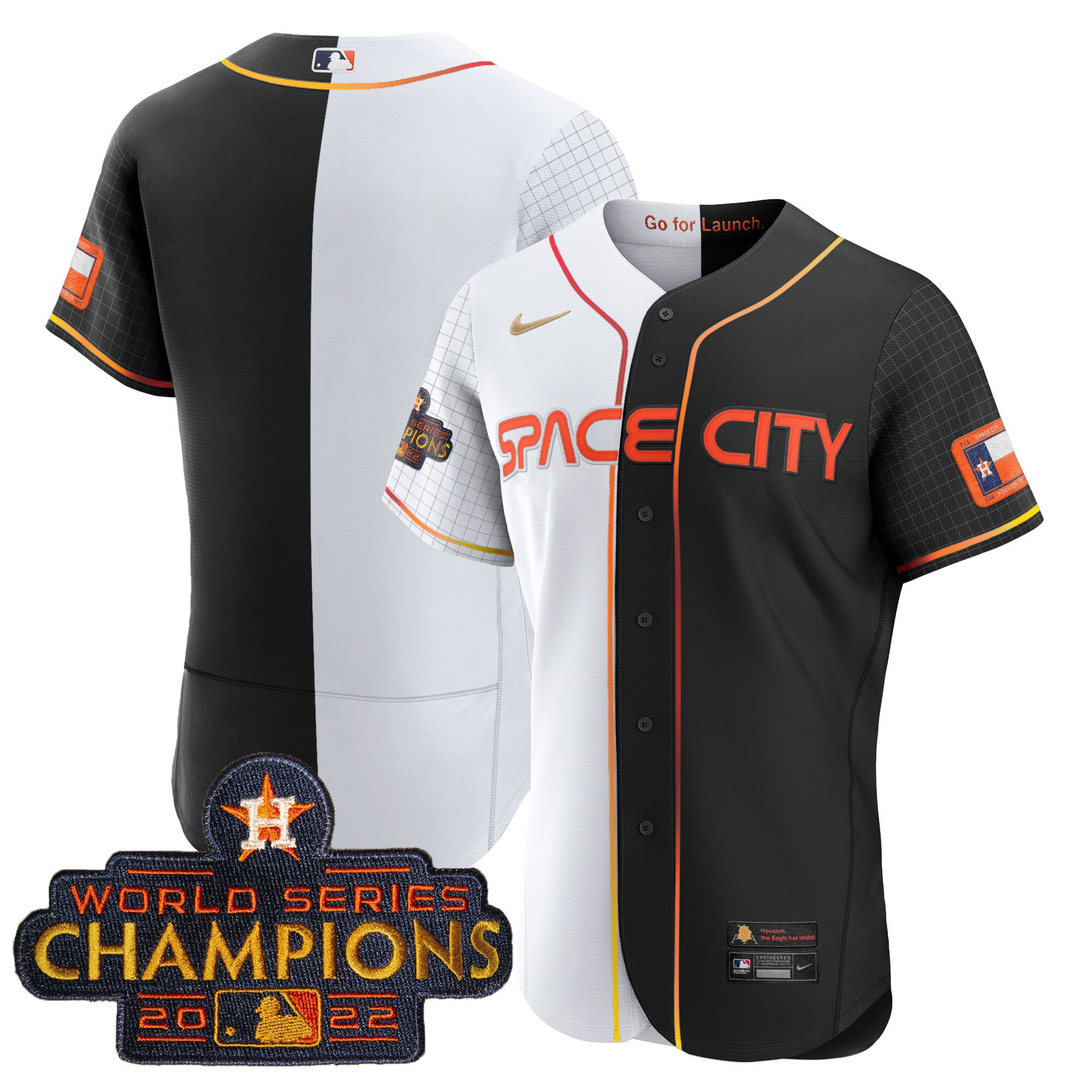 Team Men's Houston Astros 2023 Space City Champions Gold Split Flex B&W Jersey - All Stitched