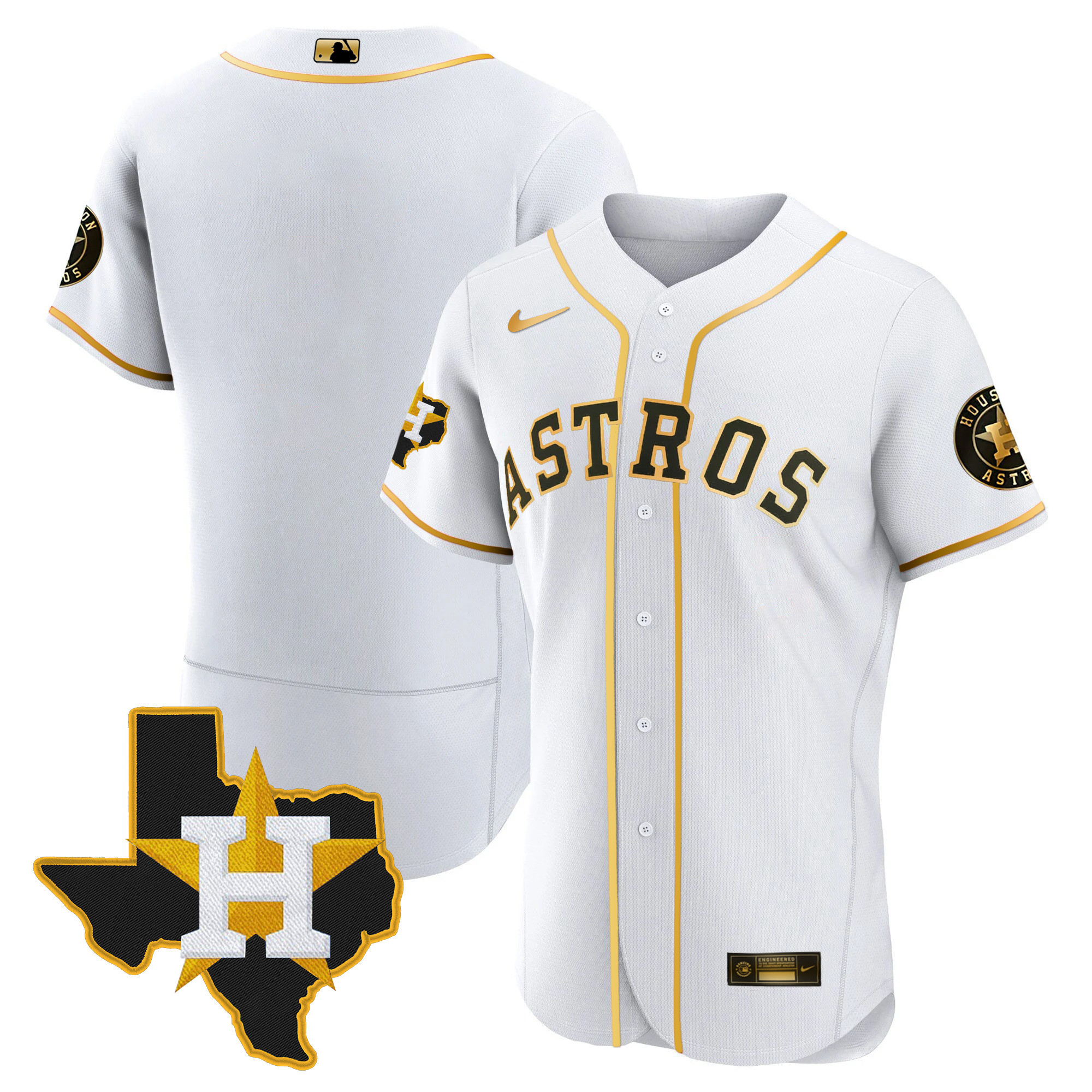 Team Men's Houston Astros 2024 Gold - Texas Patch Flex White Jersey - All Stitched