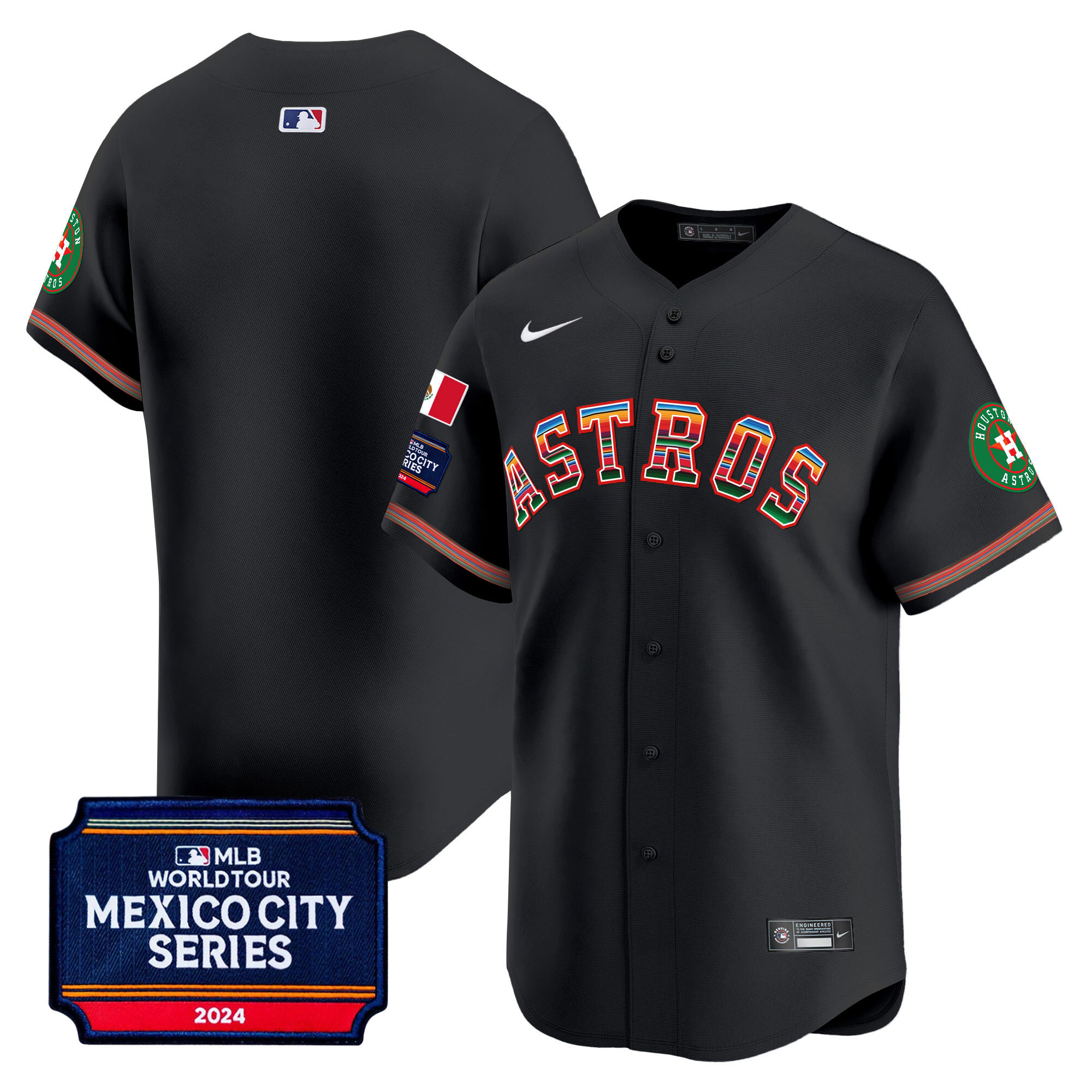 Team Men's Houston Astros 2024 Mexico City Series Patch Vapor Premier Limited Black Jersey - All Stitched