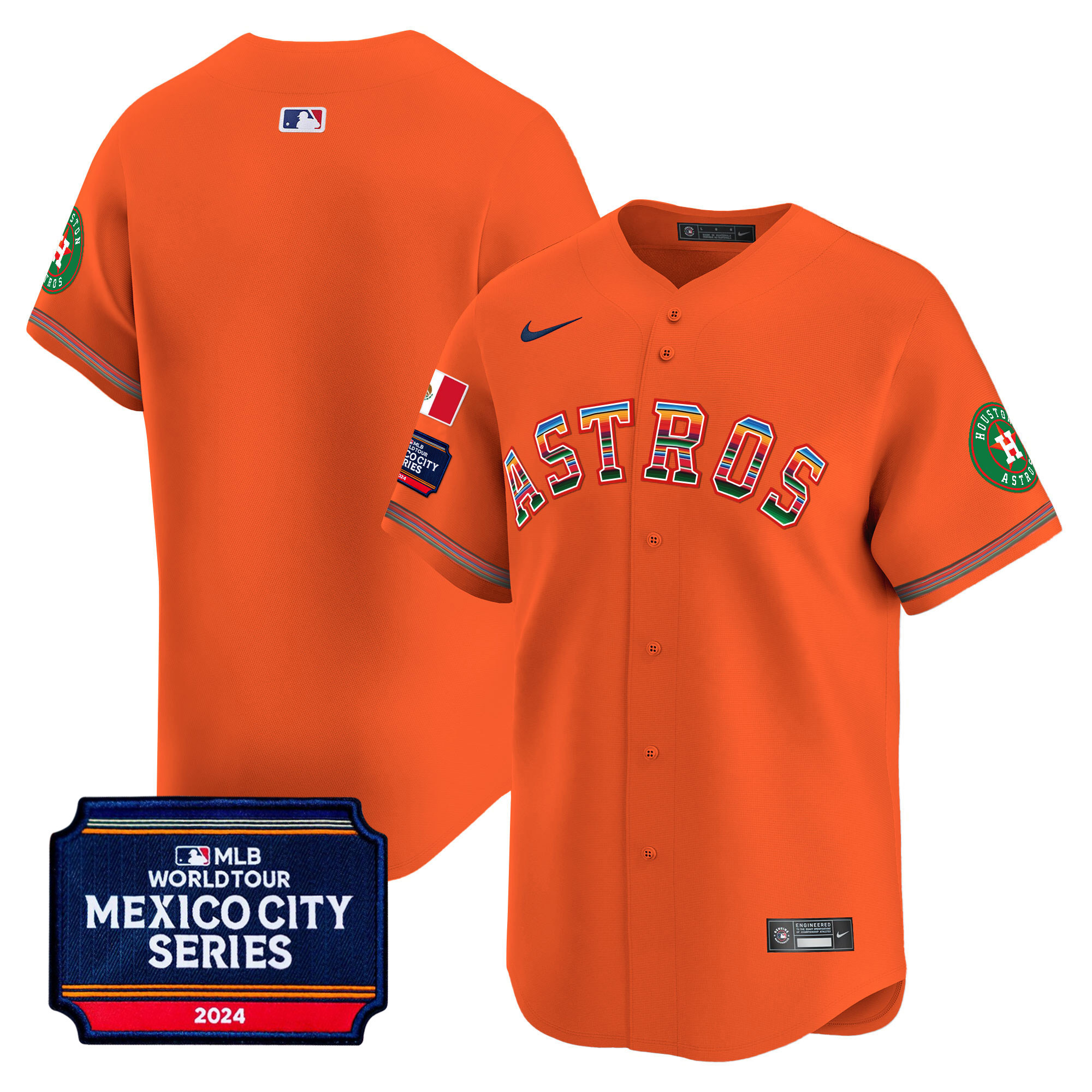 Team Men's Houston Astros 2024 Mexico City Series Patch Vapor Premier Limited Orange Jersey - All Stitched