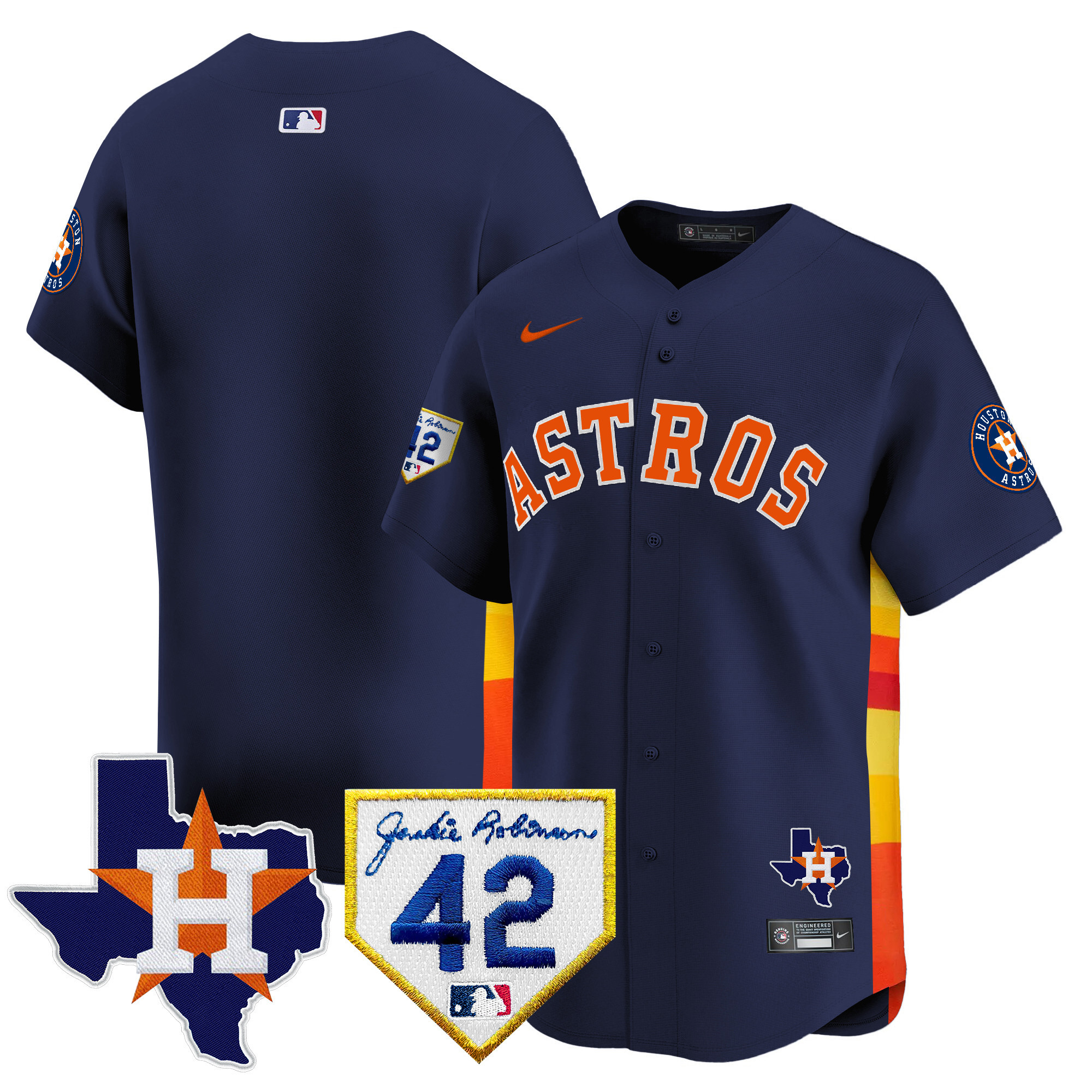 Team Men's Houston Astros 2024 Robinson & Texas Patch Vapor Premier Limited Navy Jersey - All Stitched