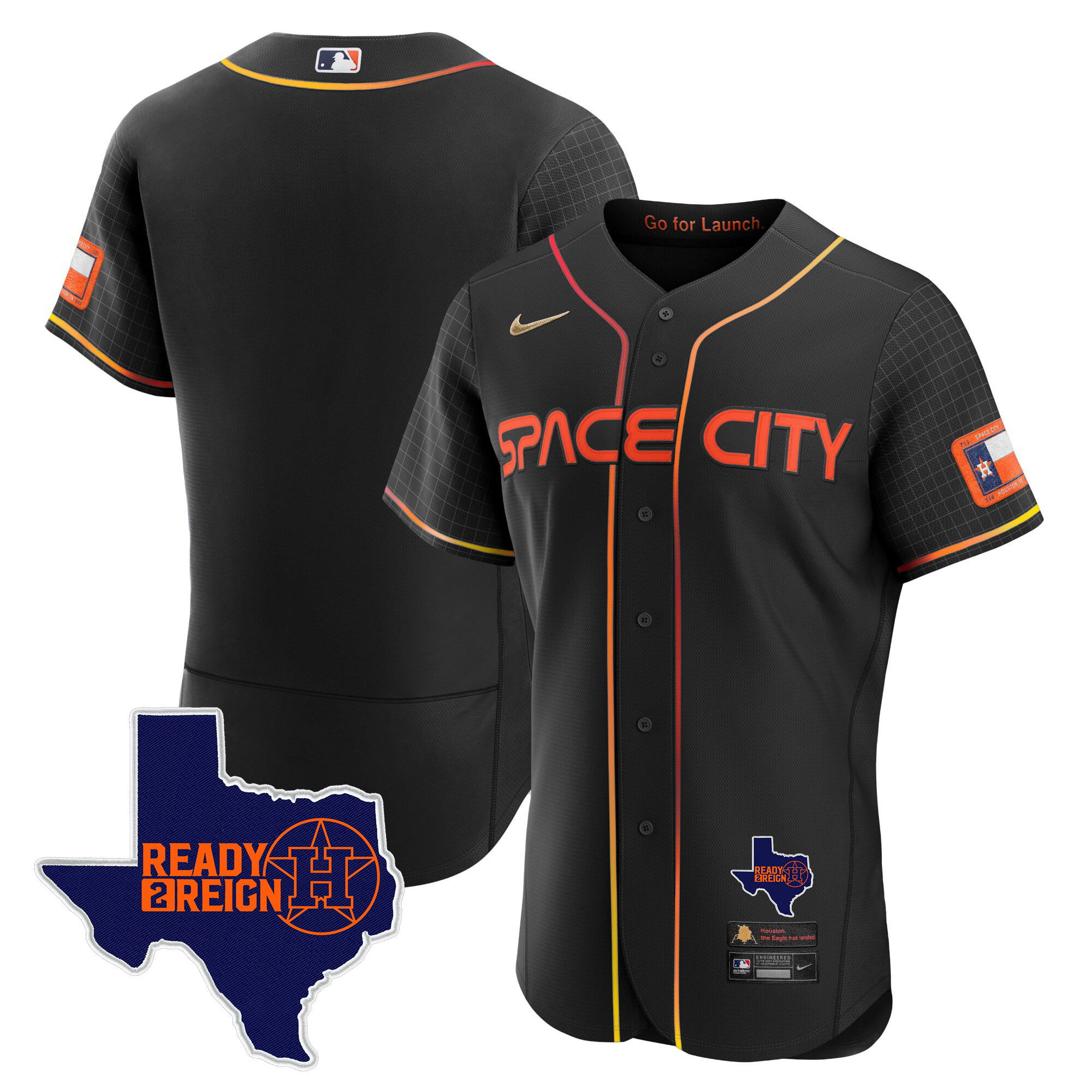 Team Men's Houston Astros 2024 Space City Ready 2 Reign Flex Base Black Jersey - All Stitched