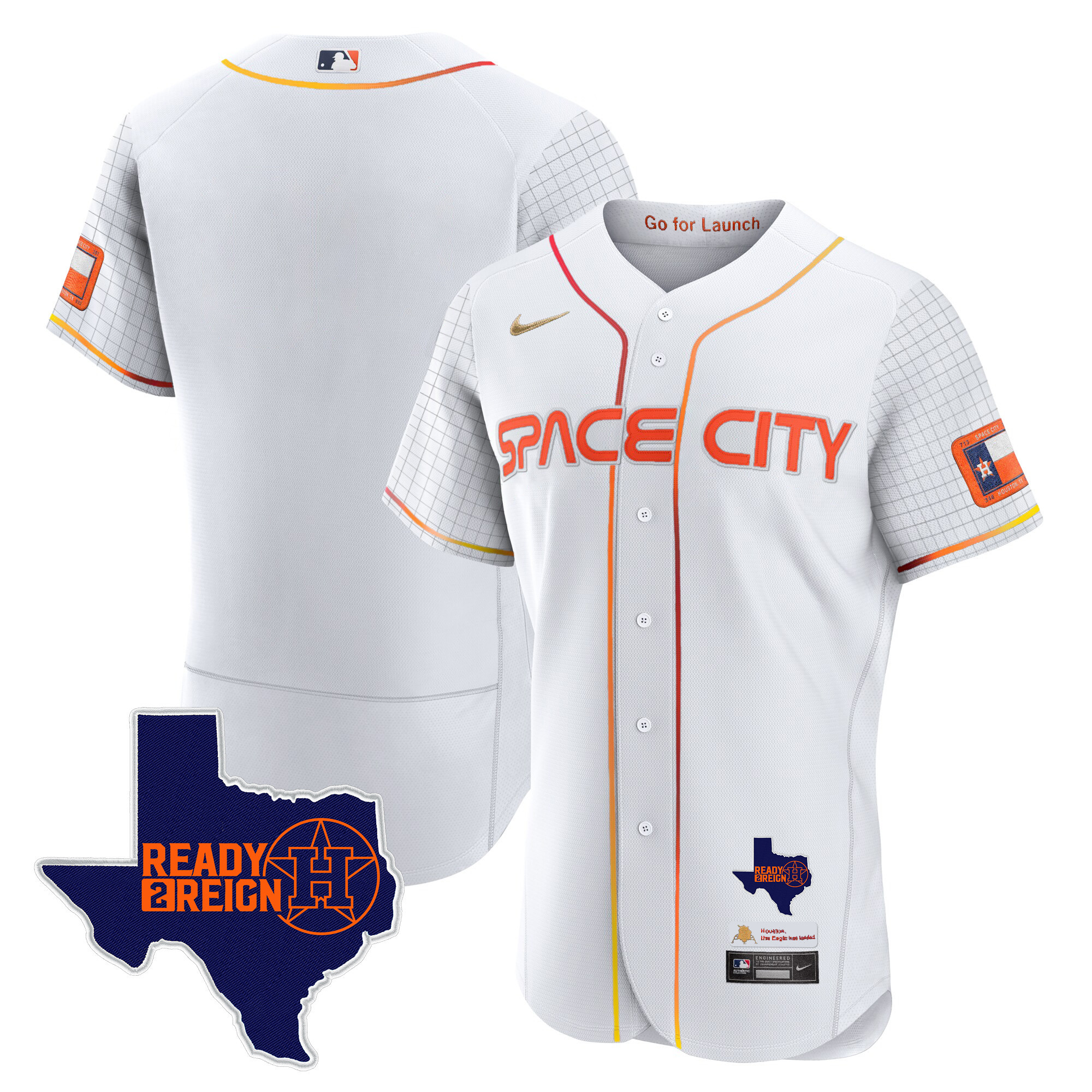 Team Men's Houston Astros 2024 Space City Ready 2 Reign Flex Base White Jersey - All Stitched
